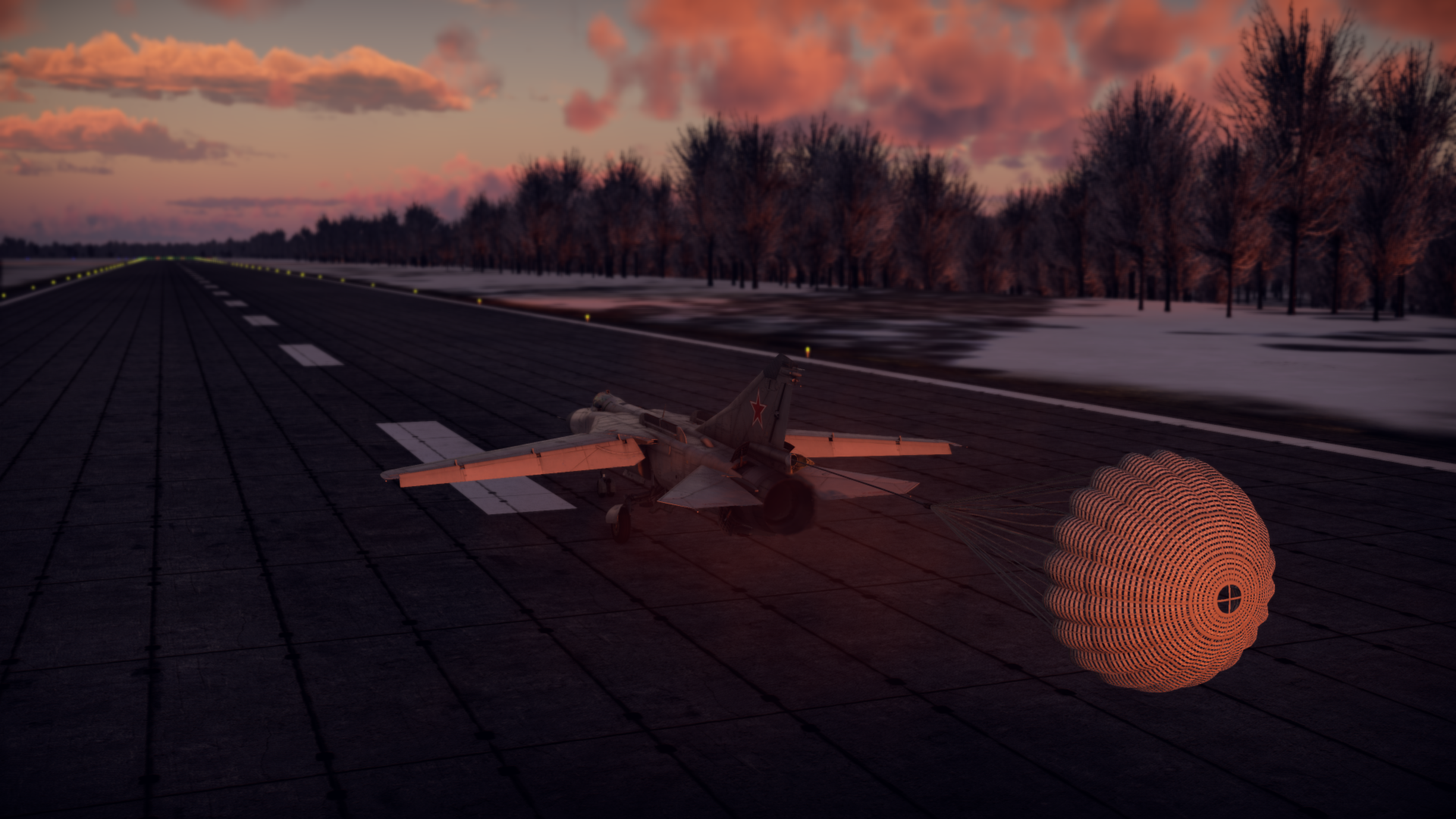 General 1920x1080 MiG-23 War Thunder airplane jet fighter sunset sunset glow clouds sky aircraft video games CGI parachutes drag chute