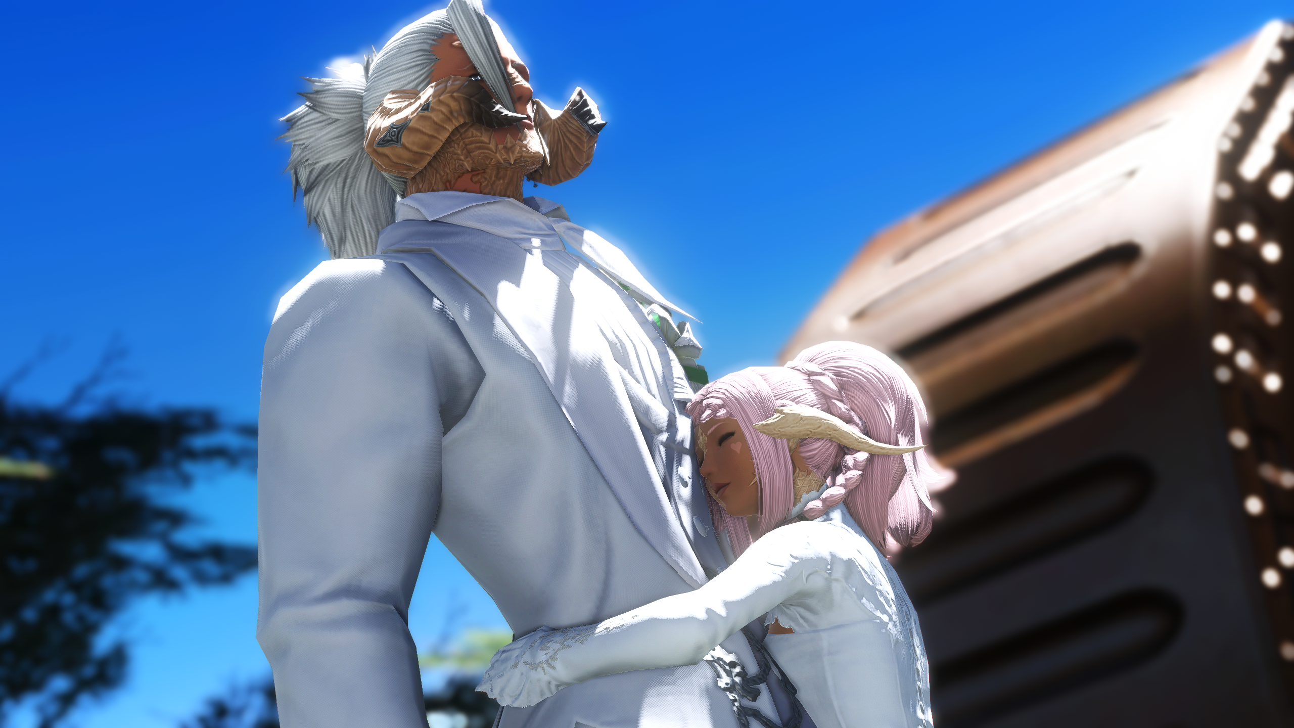General 2560x1440 Final Fantasy XIV: A Realm Reborn reshade Au Ra weddings peace CGI video game characters video game men video game girls closed eyes video games wedding attire