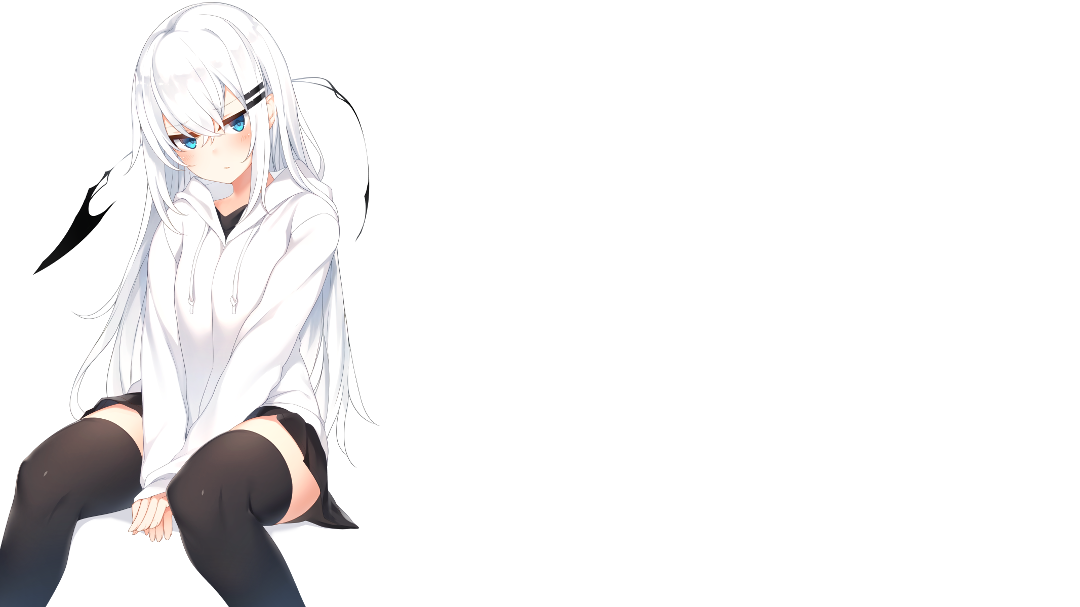 Anime 2133x1200 anime girls otokuyou ringo-chan (otokuyou) white hair skirt thigh-highs minimalism white background simple background looking at viewer blushing stockings blue eyes