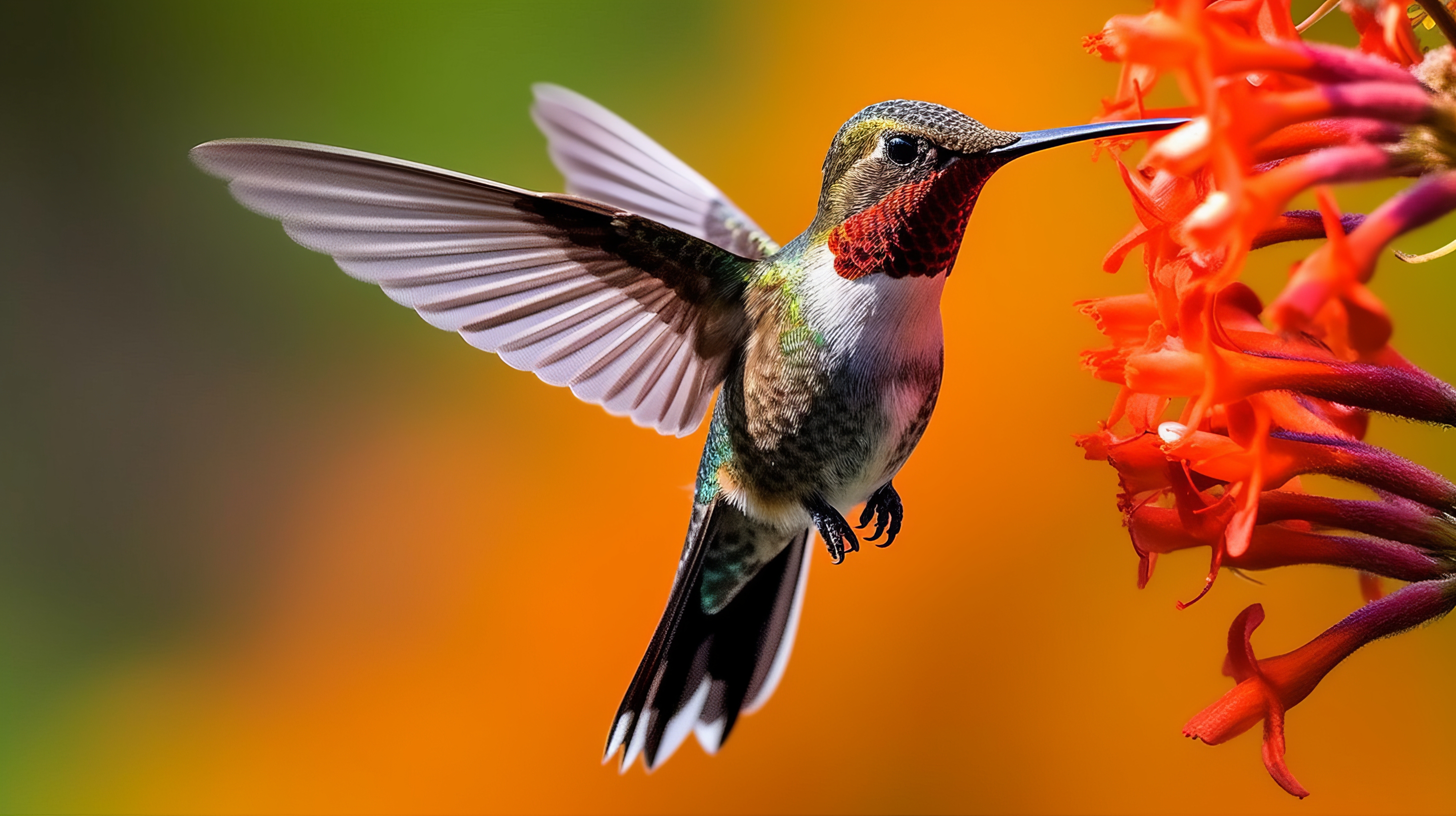General 2912x1632 AI art hummingbirds flowers closeup nature simple background animals birds wings