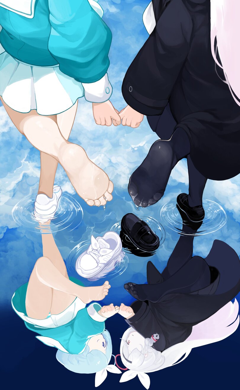 Anime 811x1317 anime girls feet portrait display water foot sole wet foot fetishism reflection