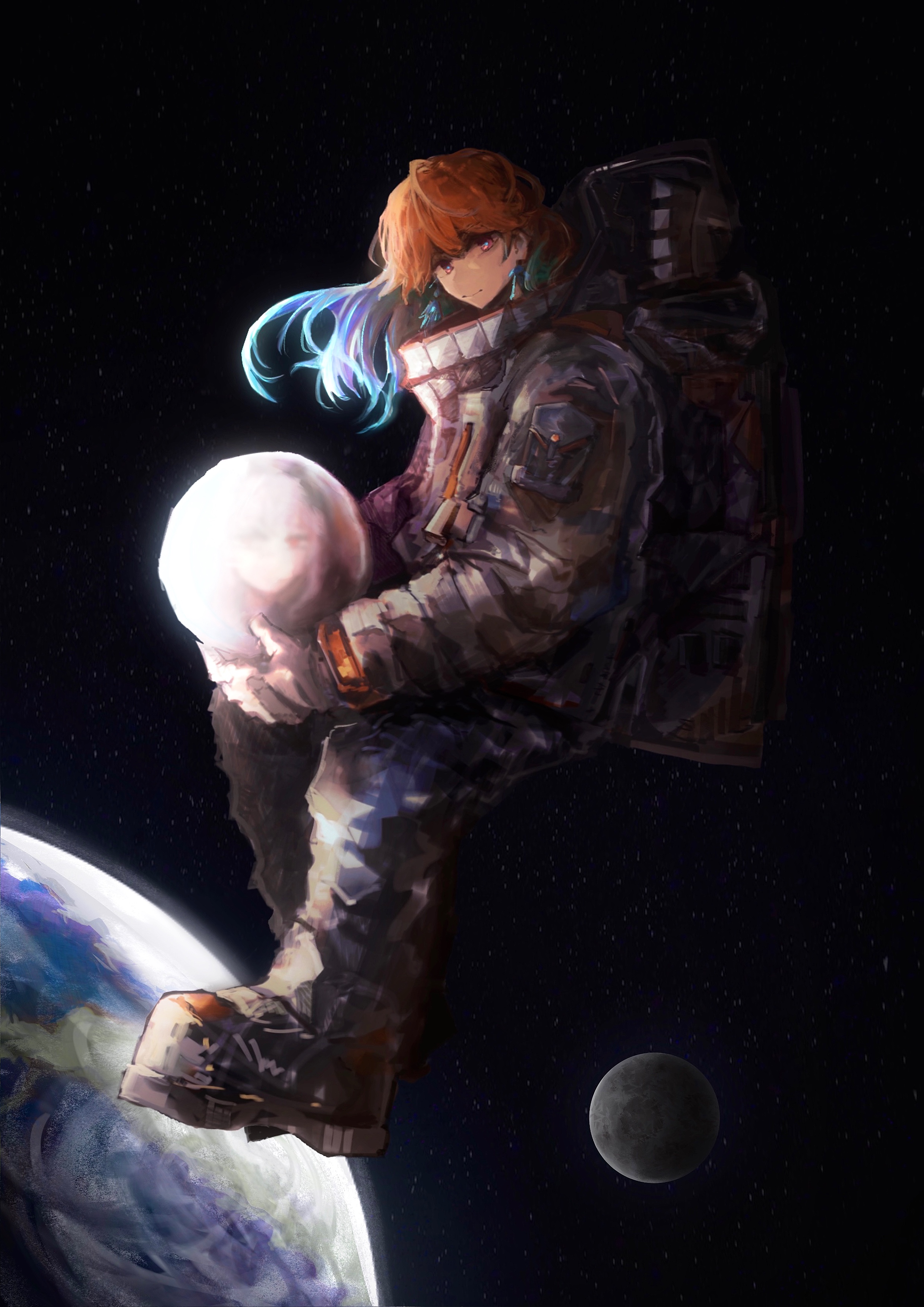Anime 2480x3508 portrait display Takanashi Kiara Hololive Hololive English astronaut Virtual Youtuber space anime girls two tone hair gradient hair planet looking at viewer spacesuit long hair