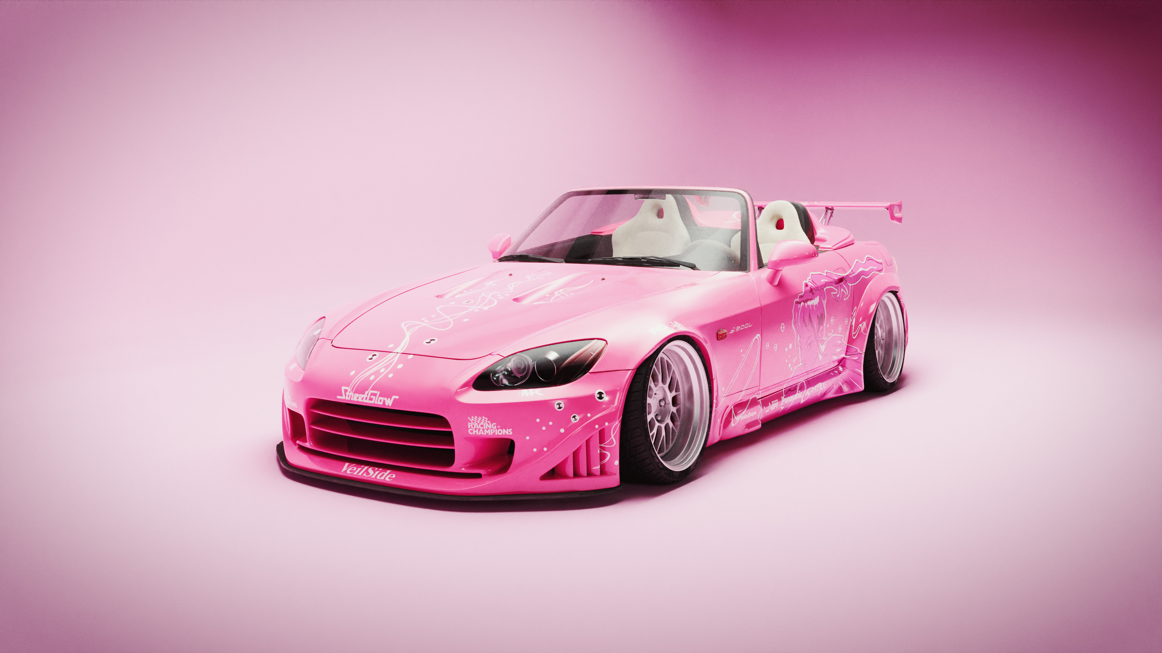 General 3840x2160 SWIZ CGI digital art artwork vehicle car pink cars cabriolet 2 Fast 2 Furious studio Japanese cars simple background anime girls frontal view