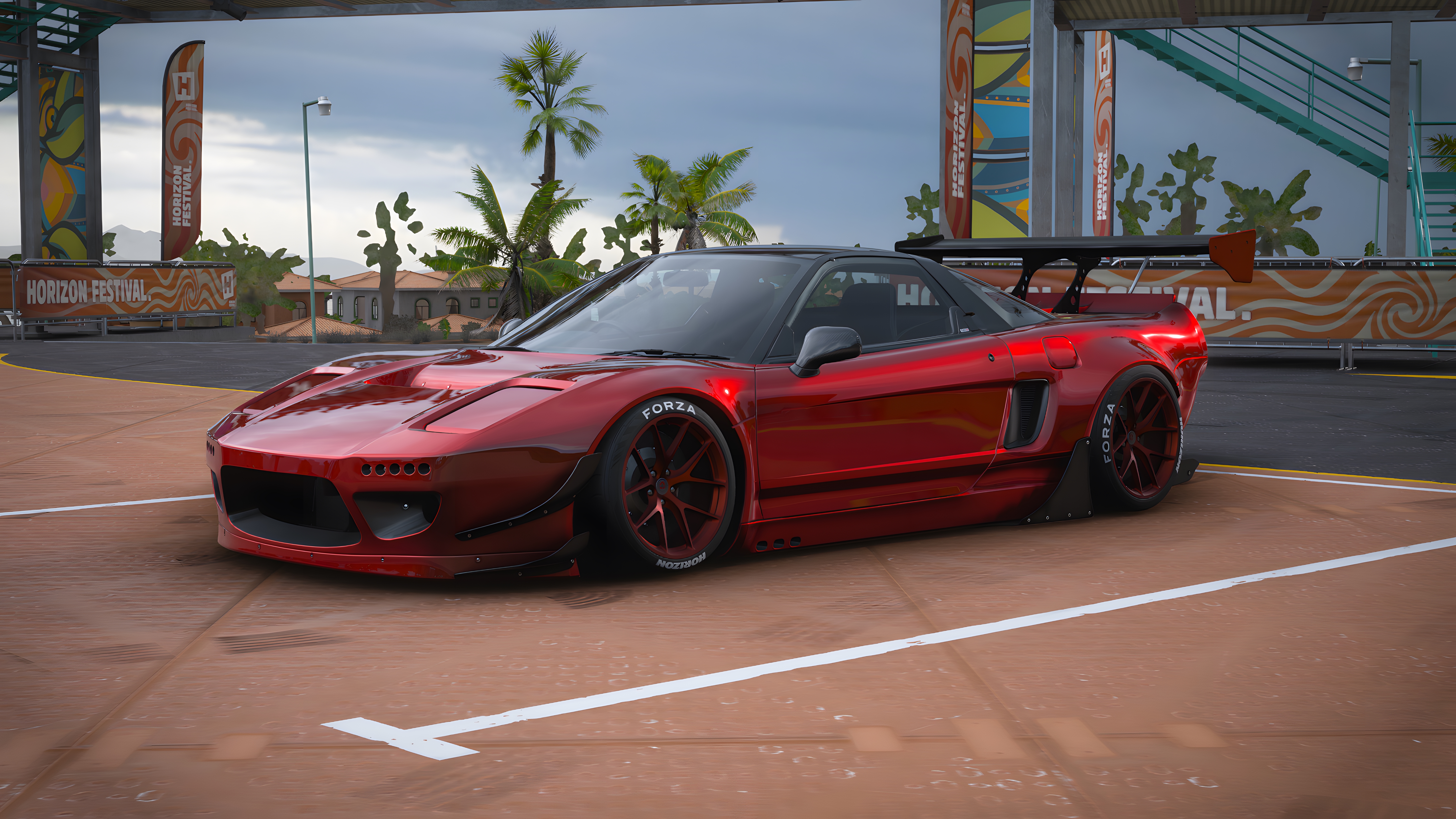 General 7680x4320 Forza Horizon 5 Turn 10 Studios PlaygroundGames car bodykit Rocket Bunny Honda NSX Honda neon Japanese cars rear wing widebody Xbox Game Studios video game car V6 engine