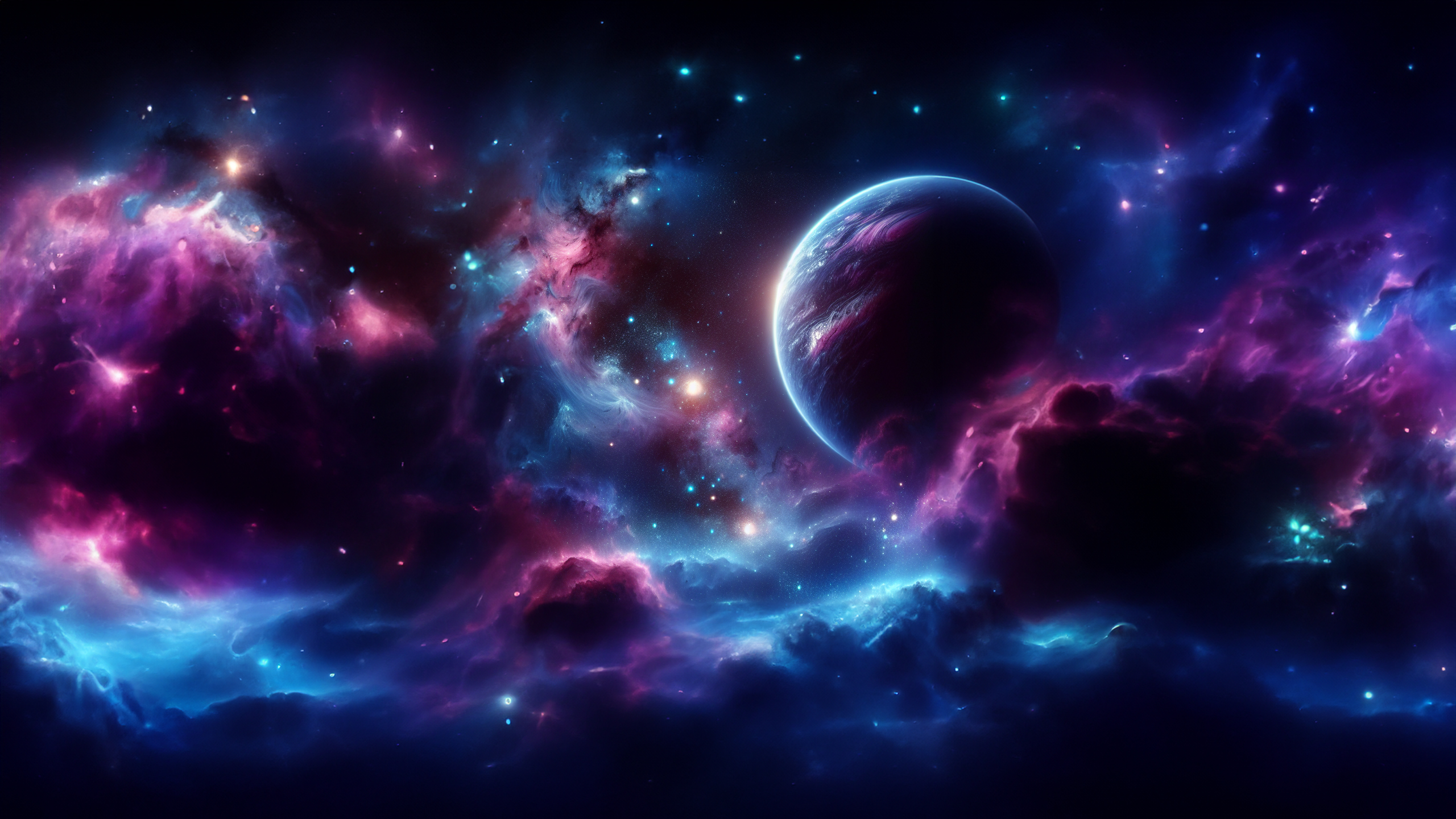 General 2560x1440 nebula space dust stars planet red blue purple universe AI art