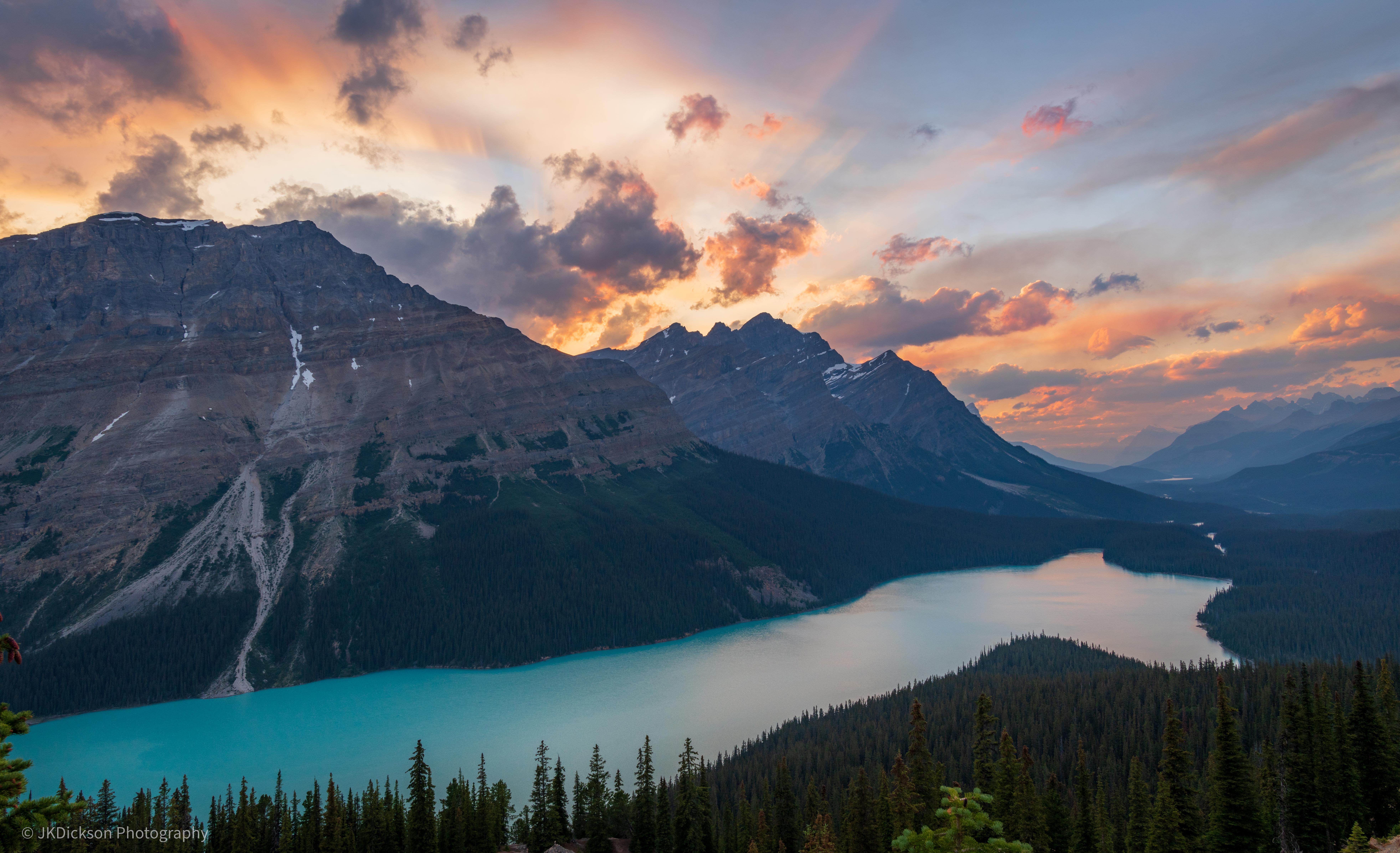 General 7854x4788 lake landscape nature clouds sunset Alberta Canada USA forest mountains cliff