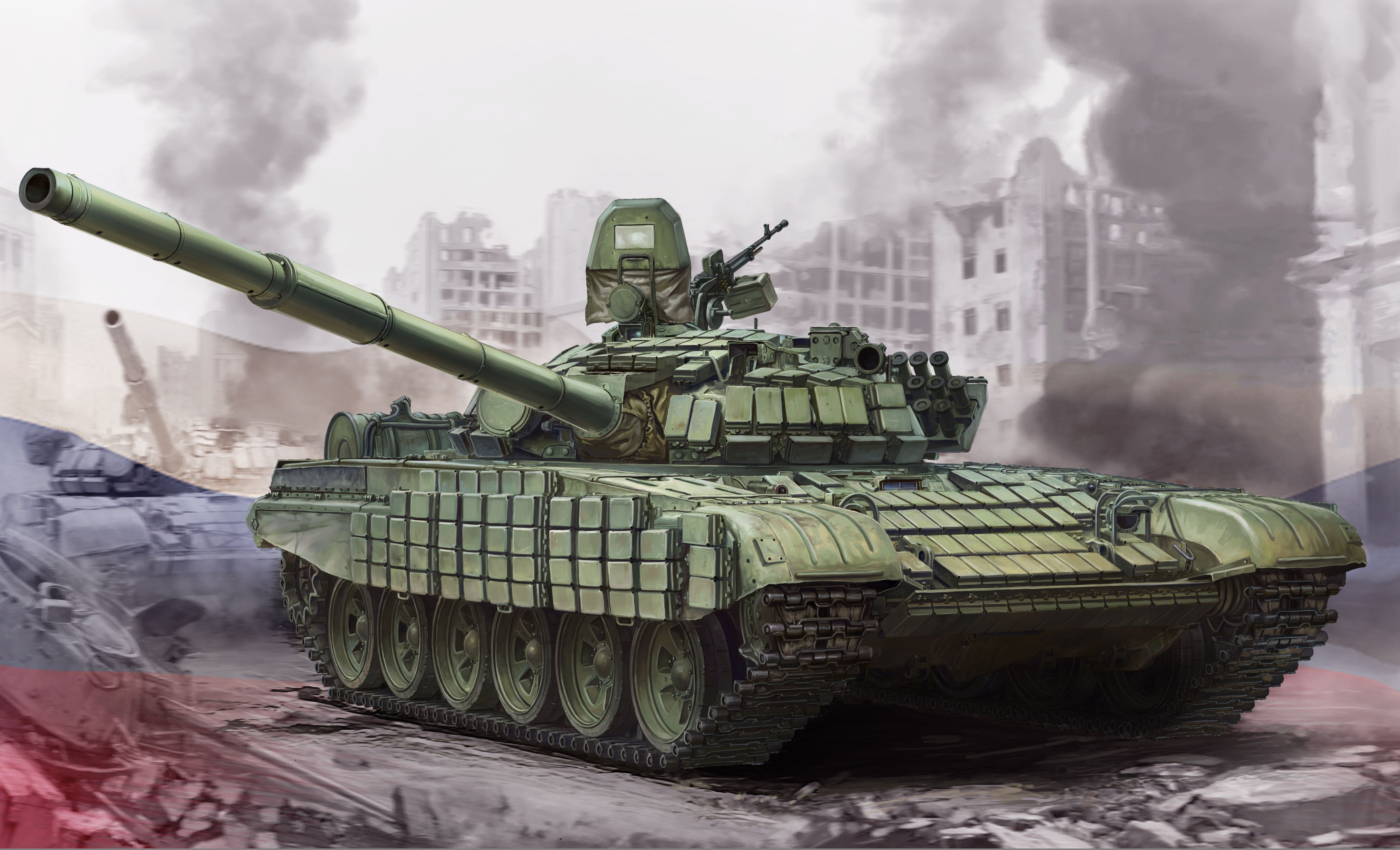 General 5488x3334 tank military ruins smoke gun Russian/Soviet tanks