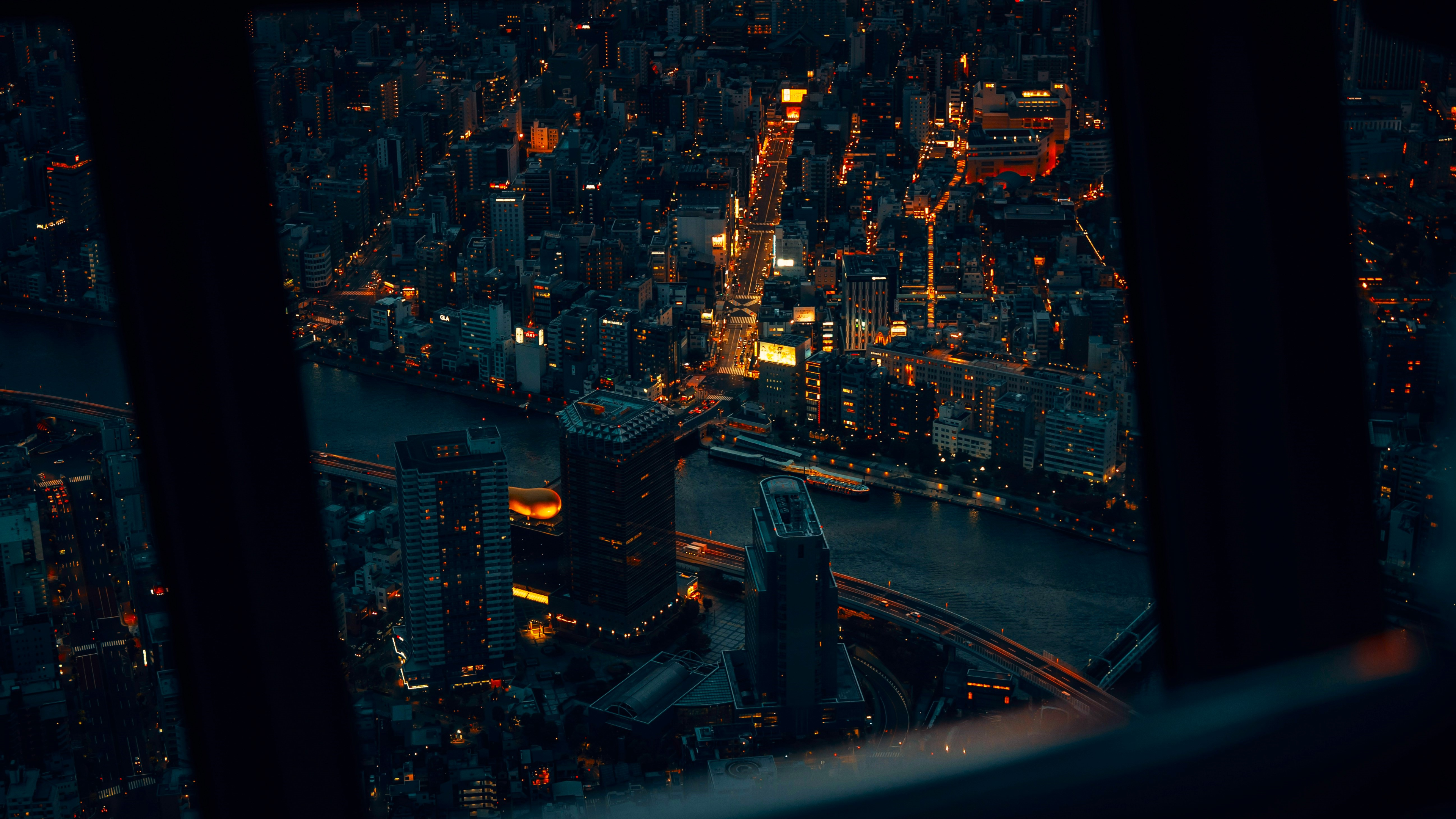 General 3840x2160 city cityscape city lights night road building river rooftops Tokyo Japan low light