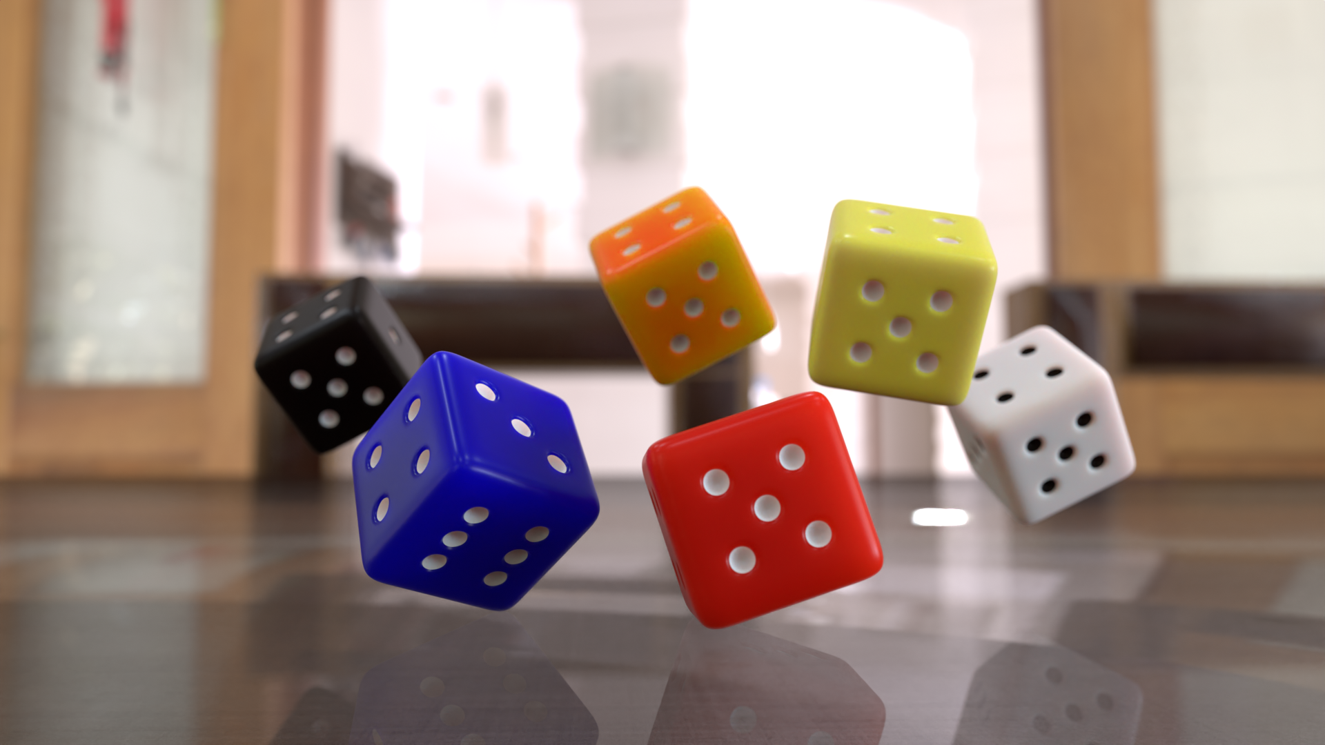 General 1920x1080 dice Blender 3D Abstract reflection digital art depth of field