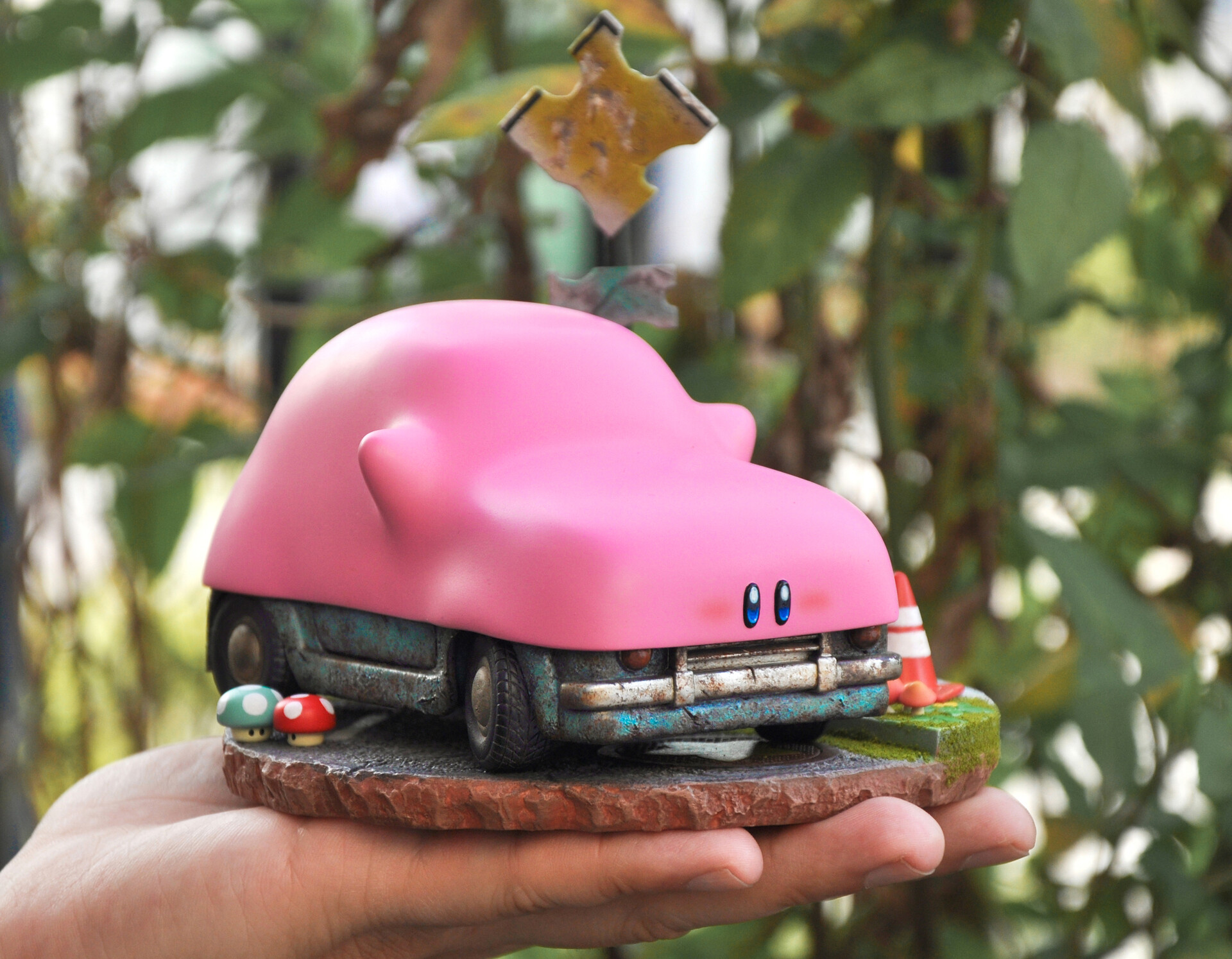 General 1920x1494 car vehicle pink cars artwork hands mushroom video game characters Kirby