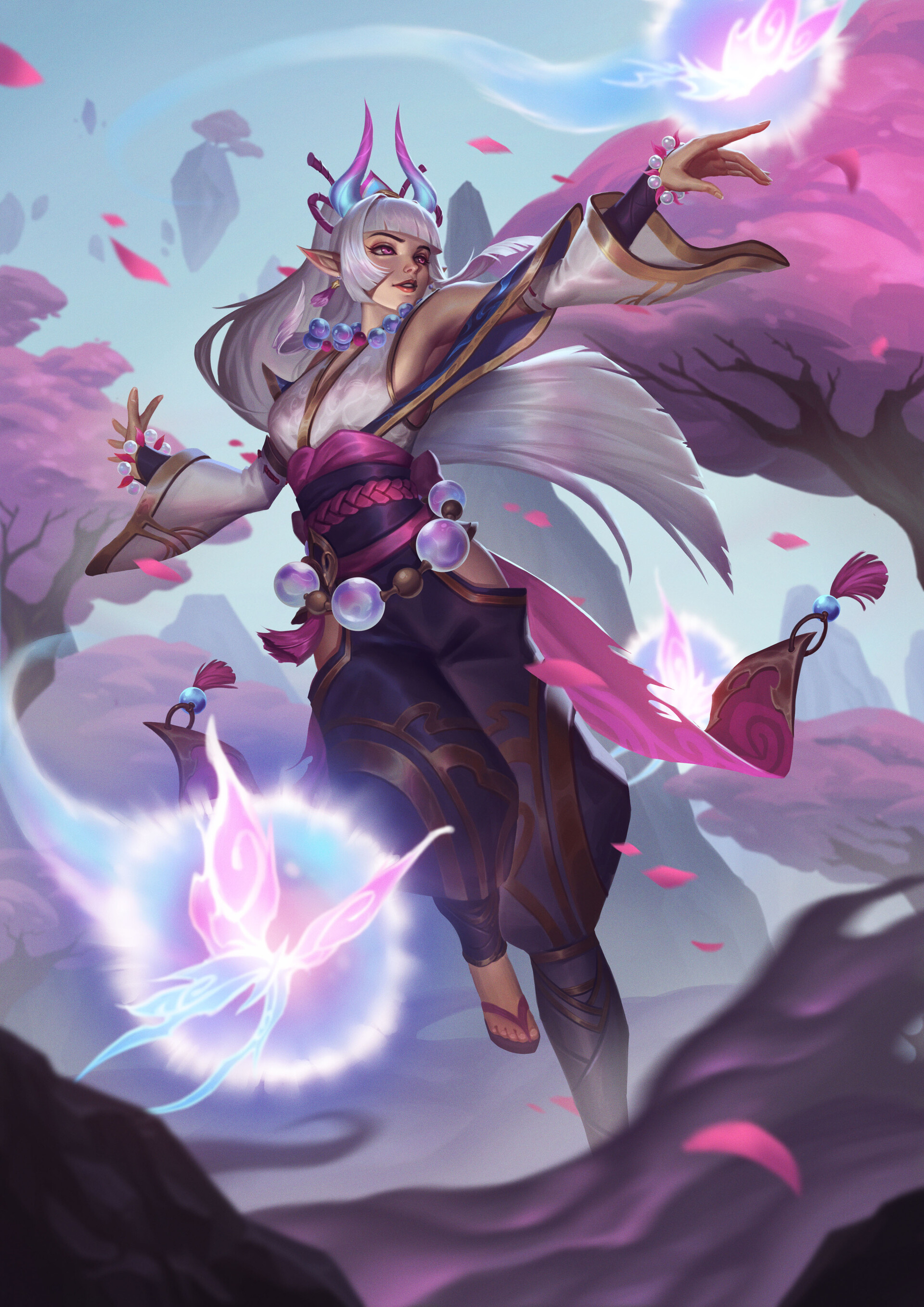 General 1920x2716 Unstable Anomaly drawing Syndra (League of Legends) League of Legends women silver hair spirit blossom fantasy art petals video game art video games video game characters