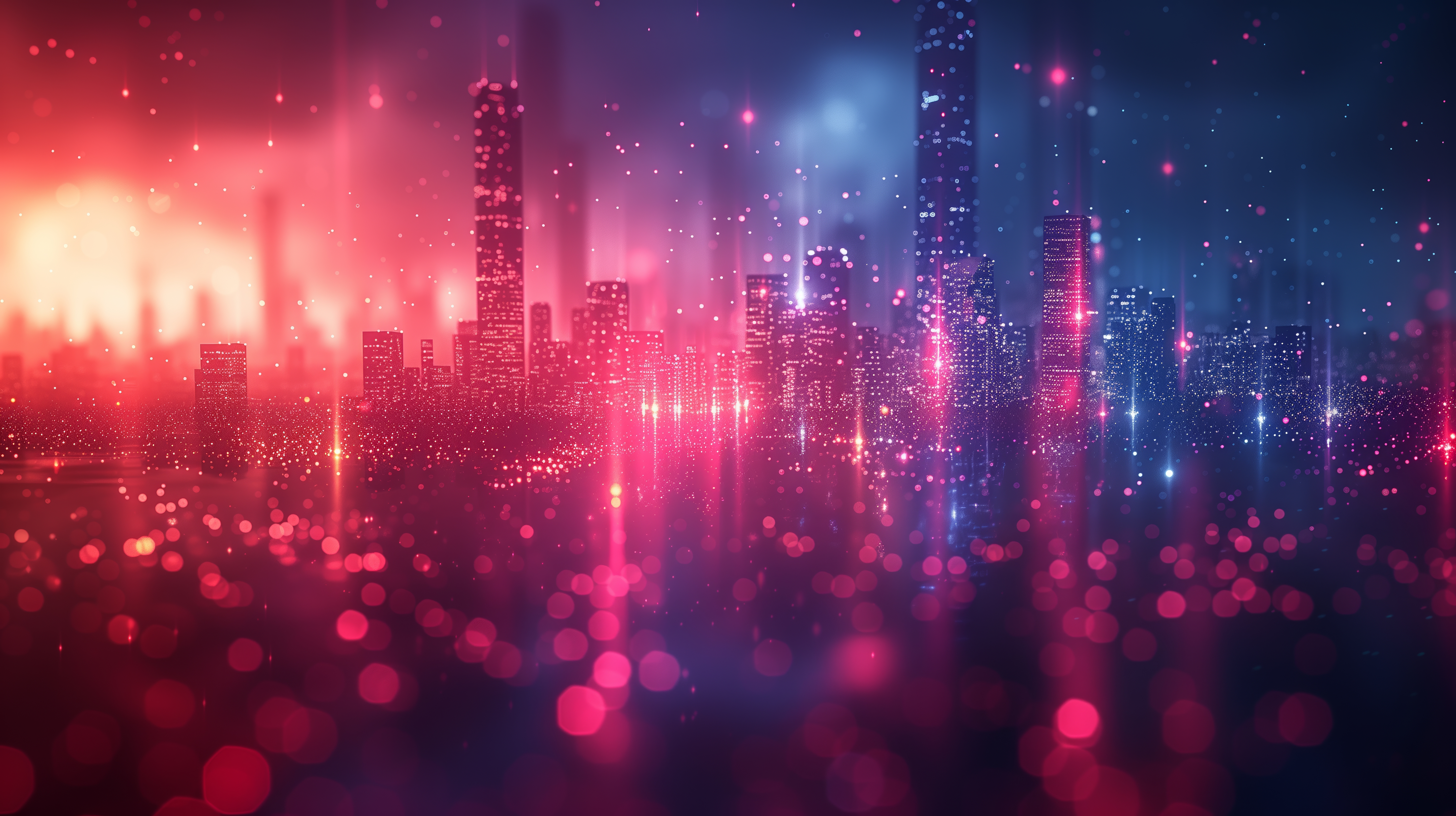 General 5824x3264 AI art abstract blue red high tech city city lights building bokeh glowing two tone skyscraper