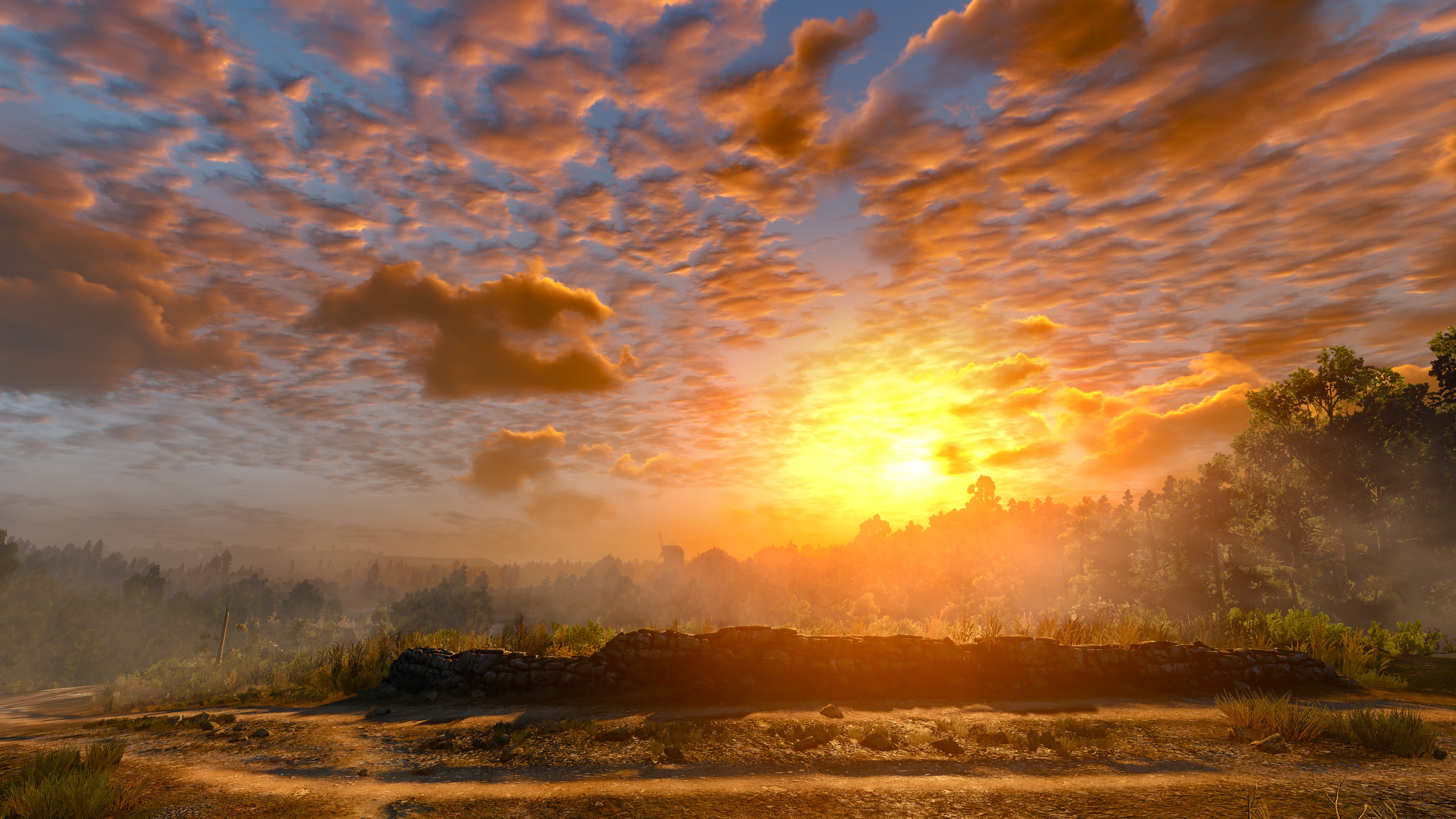 General 3840x2160 The Witcher 3: Wild Hunt screen shot PC gaming clouds video game art sunset sunset glow video games sunlight trees Sun sky orange sky forest CGI