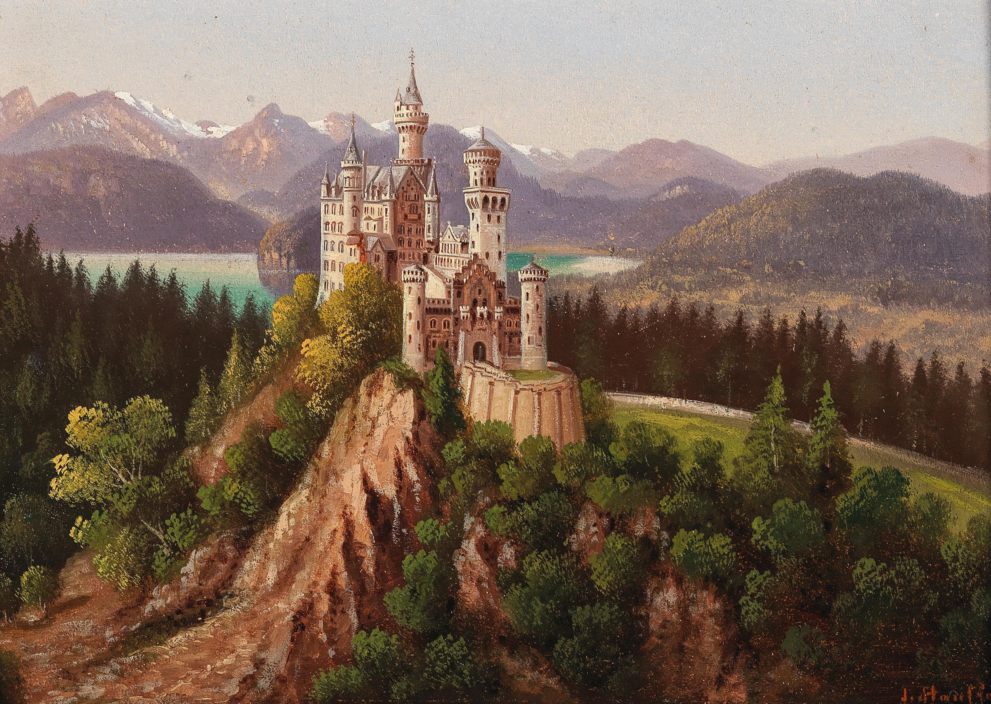 General 3373x2396 fantasy art fantasy castle castle mountains hills forest lake Neuschwanstein Castle