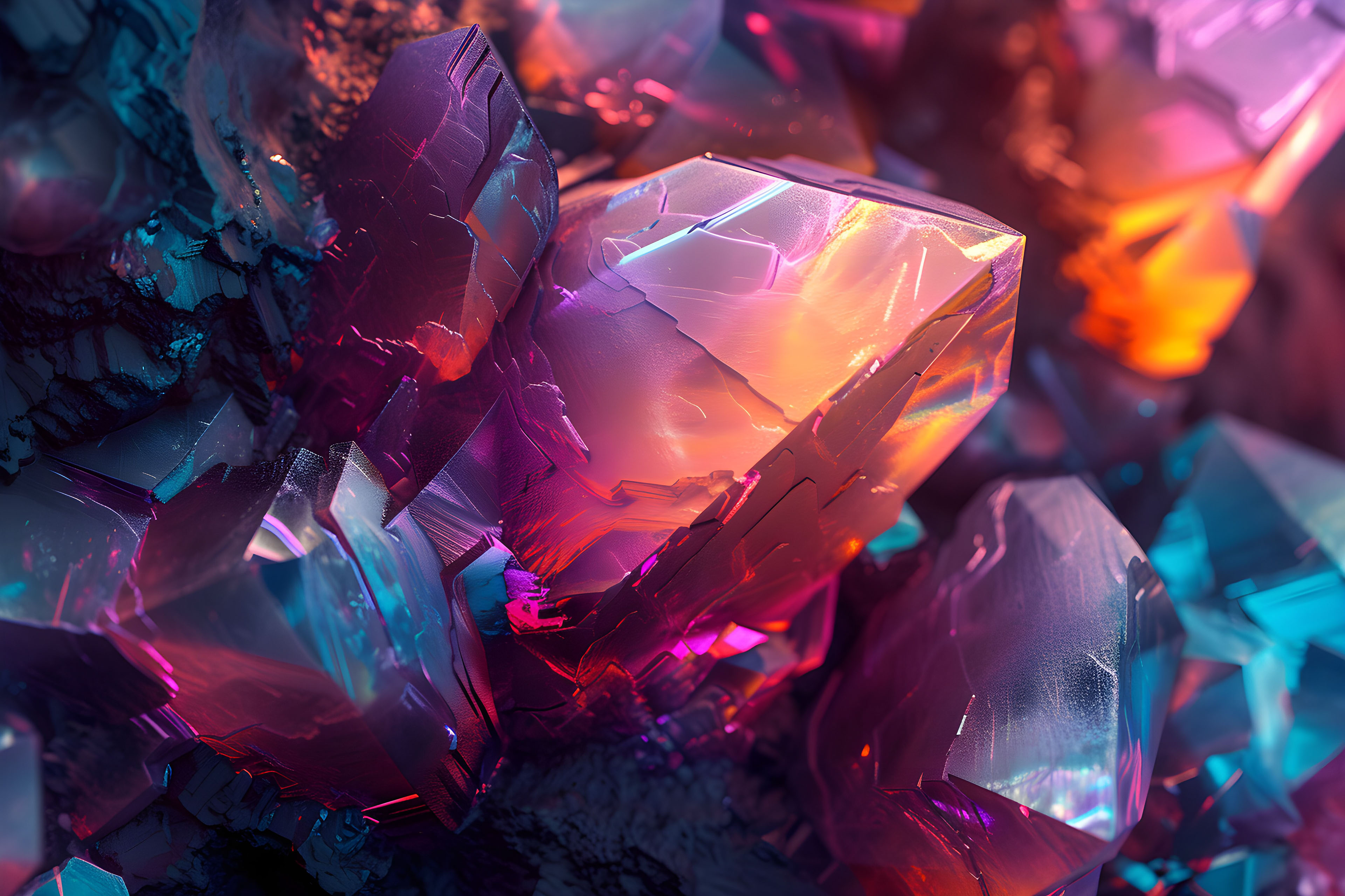 General 3840x2560 abstract Iridescence colorful gemstones TERKWAZ closeup AI art depth of field