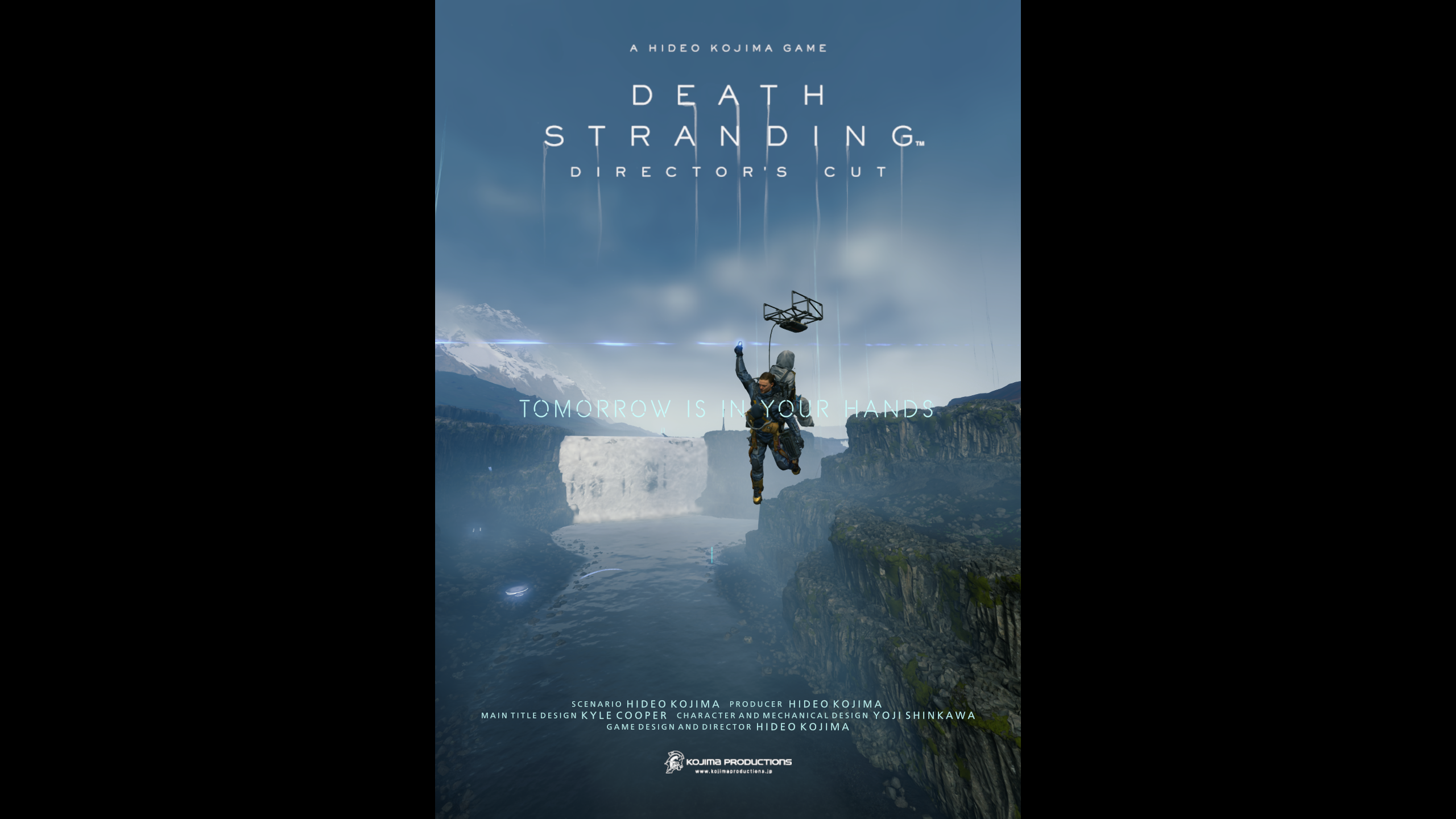 General 2560x1440 Death Stranding Director's Cut Game Gear video games video game art water video game characters title text sky clouds simple background cliff black background