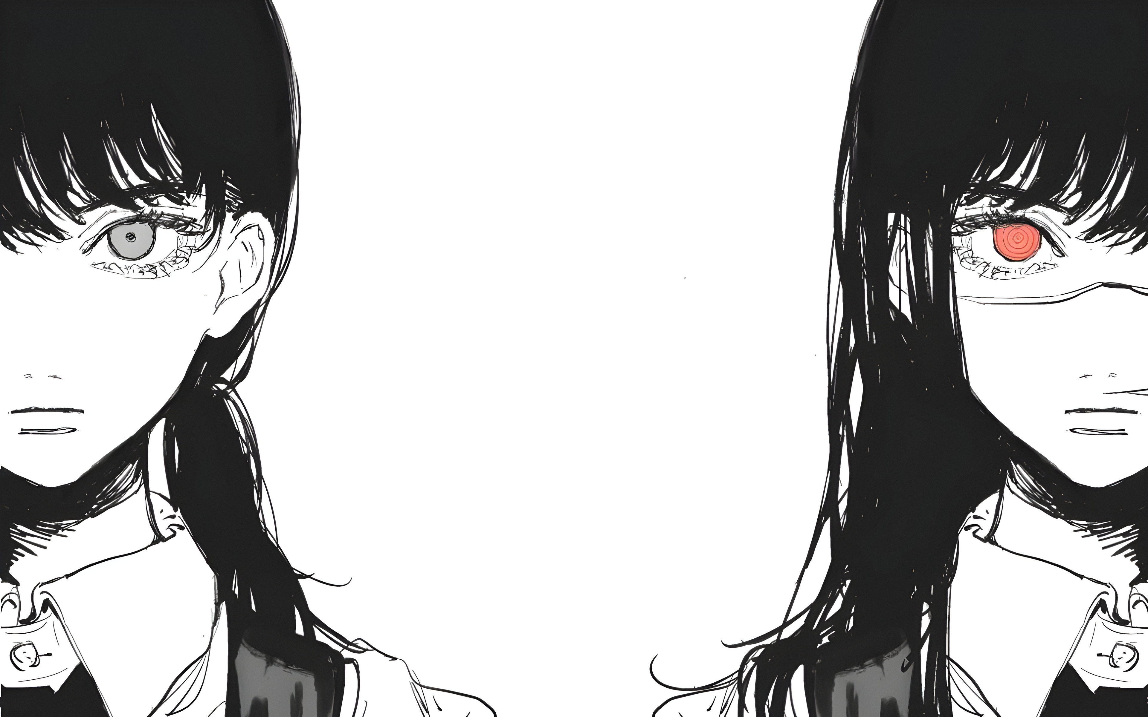 Anime 3840x2400 Mitaka Asa (Chainsaw Man) anime girls anime manga Chainsaw Man long hair minimalism simple background face looking at viewer