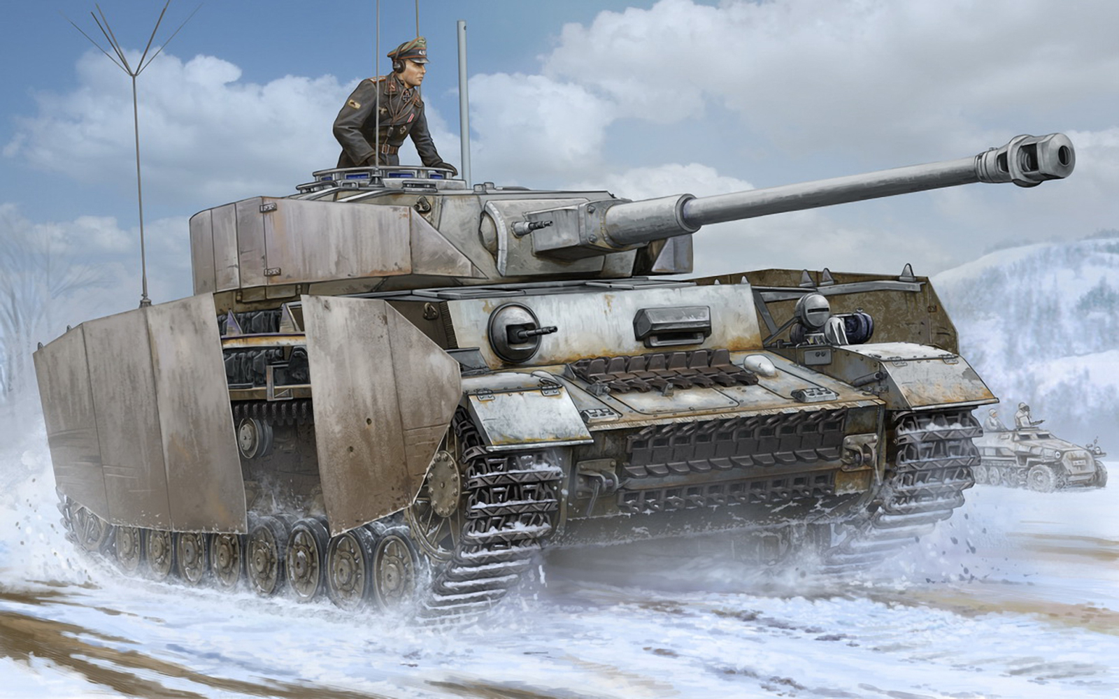 General 1600x1000 tank army snow military artwork military vehicle clouds uniform hat headphones sky Panzer IV World War II German tanks