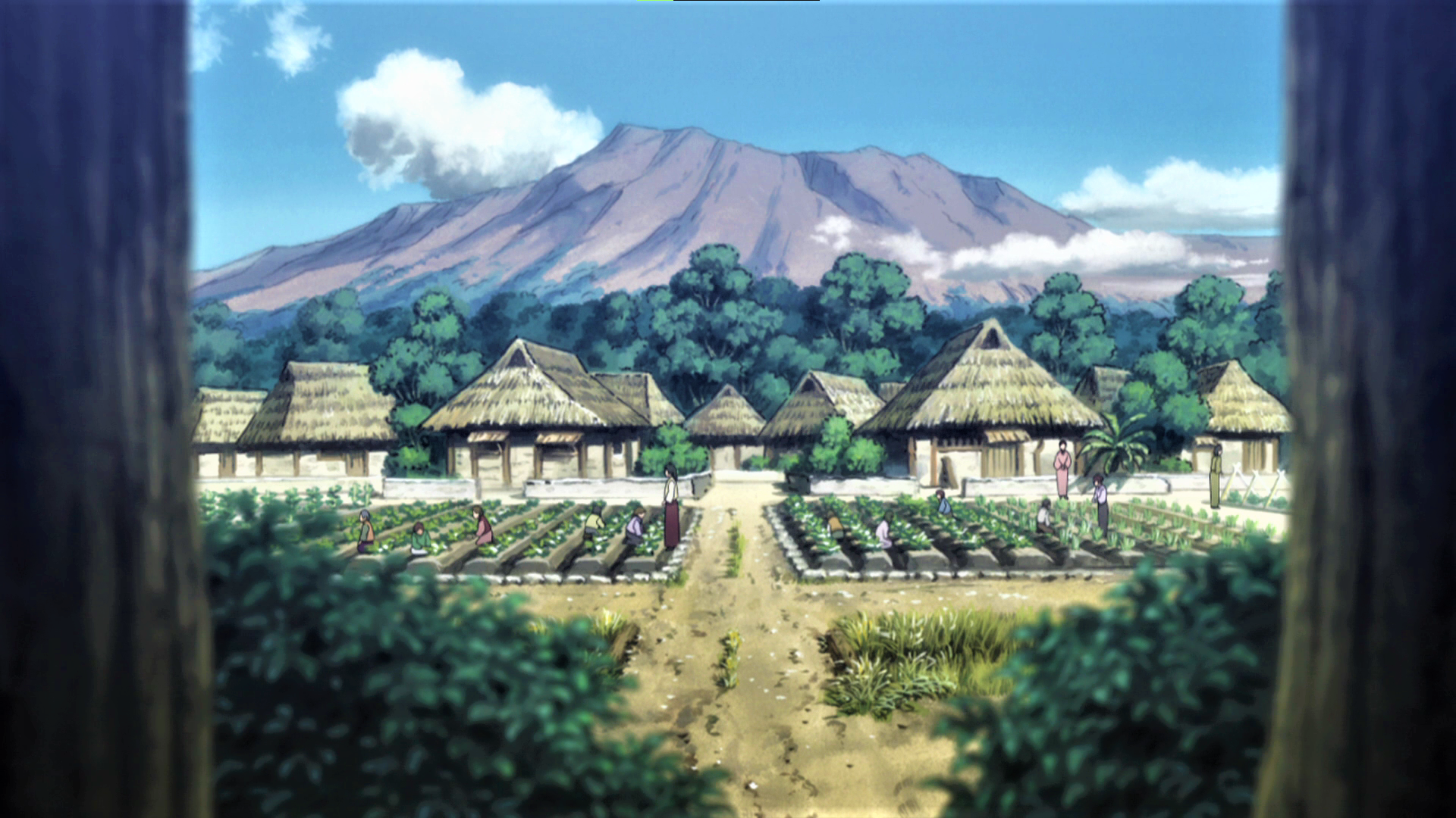 Anime 1920x1080 Hunter x Hunter house trees mountains clouds sky field anime Anime screenshot