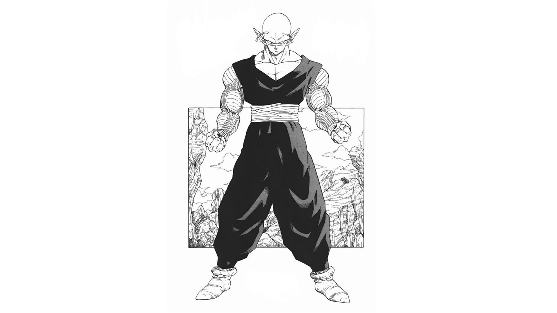 Anime 1920x1080 Dragon Ball Dragon Ball Z Piccolo manga Namek white background simple background minimalism anime boys looking at viewer standing pointy ears