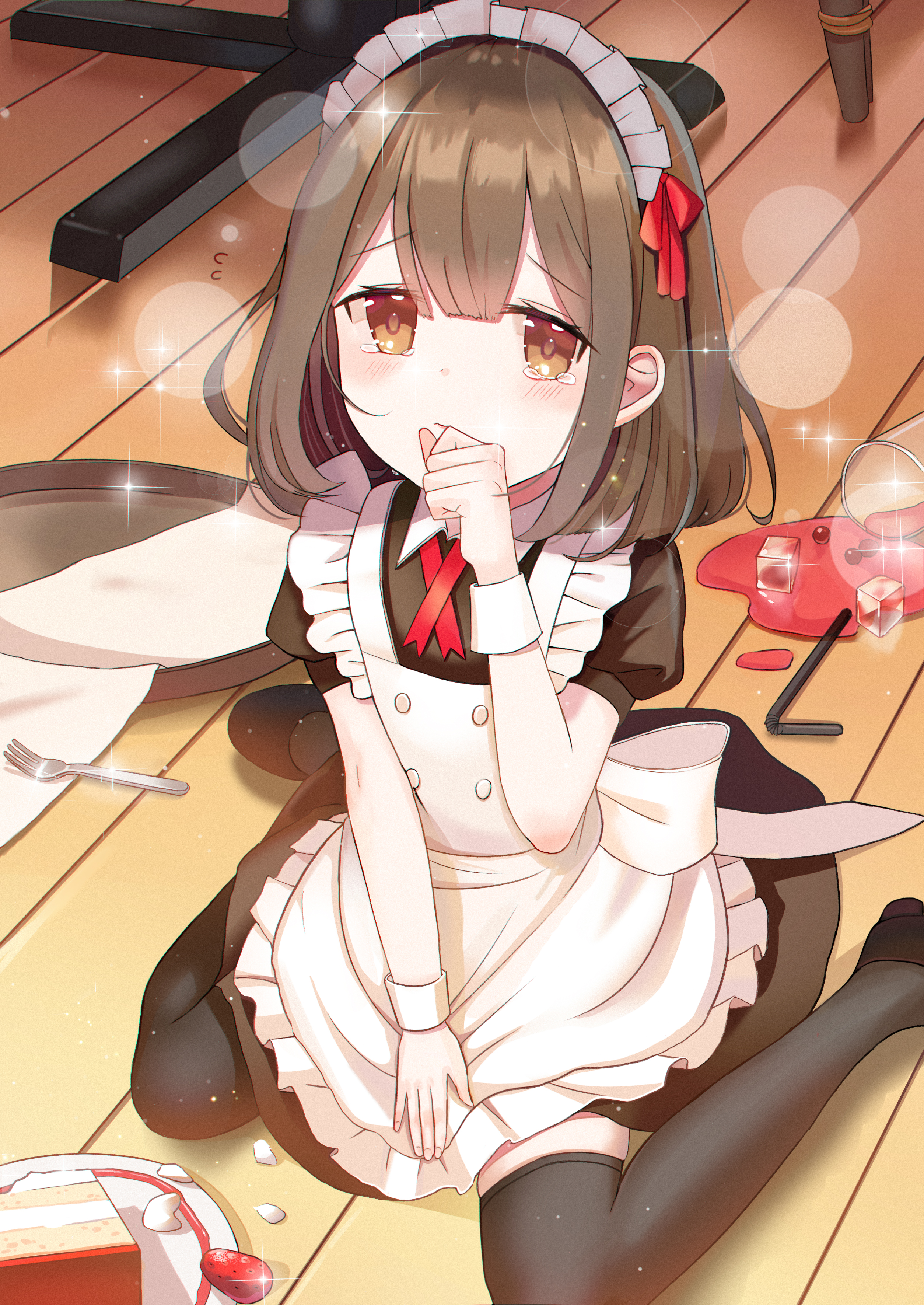 Anime 2508x3541 anime anime girls maid outfit portrait display maid fork strawberries stockings