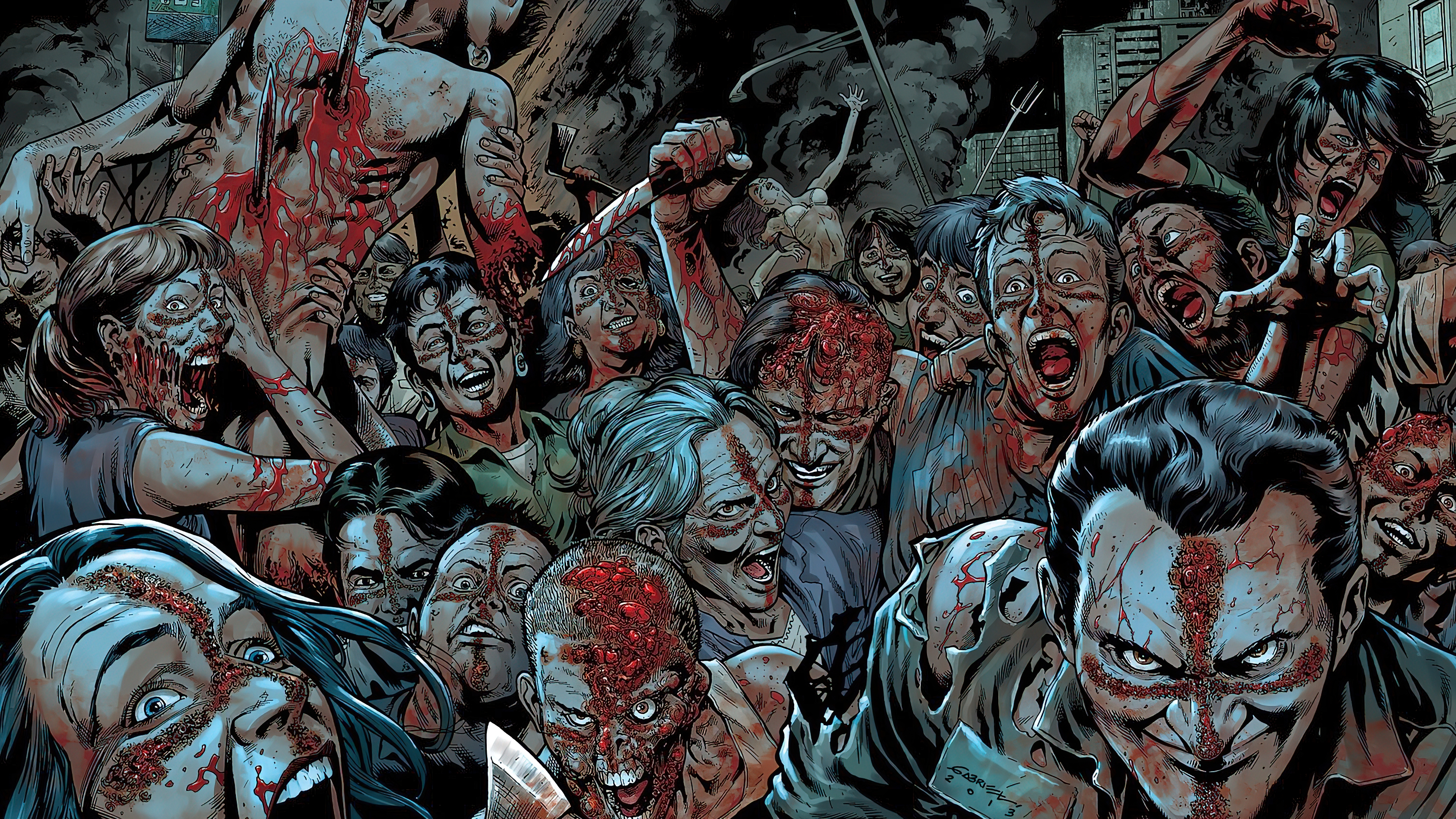 General 3012x1694 crossed blood gore knife smiling crowds comics comic art