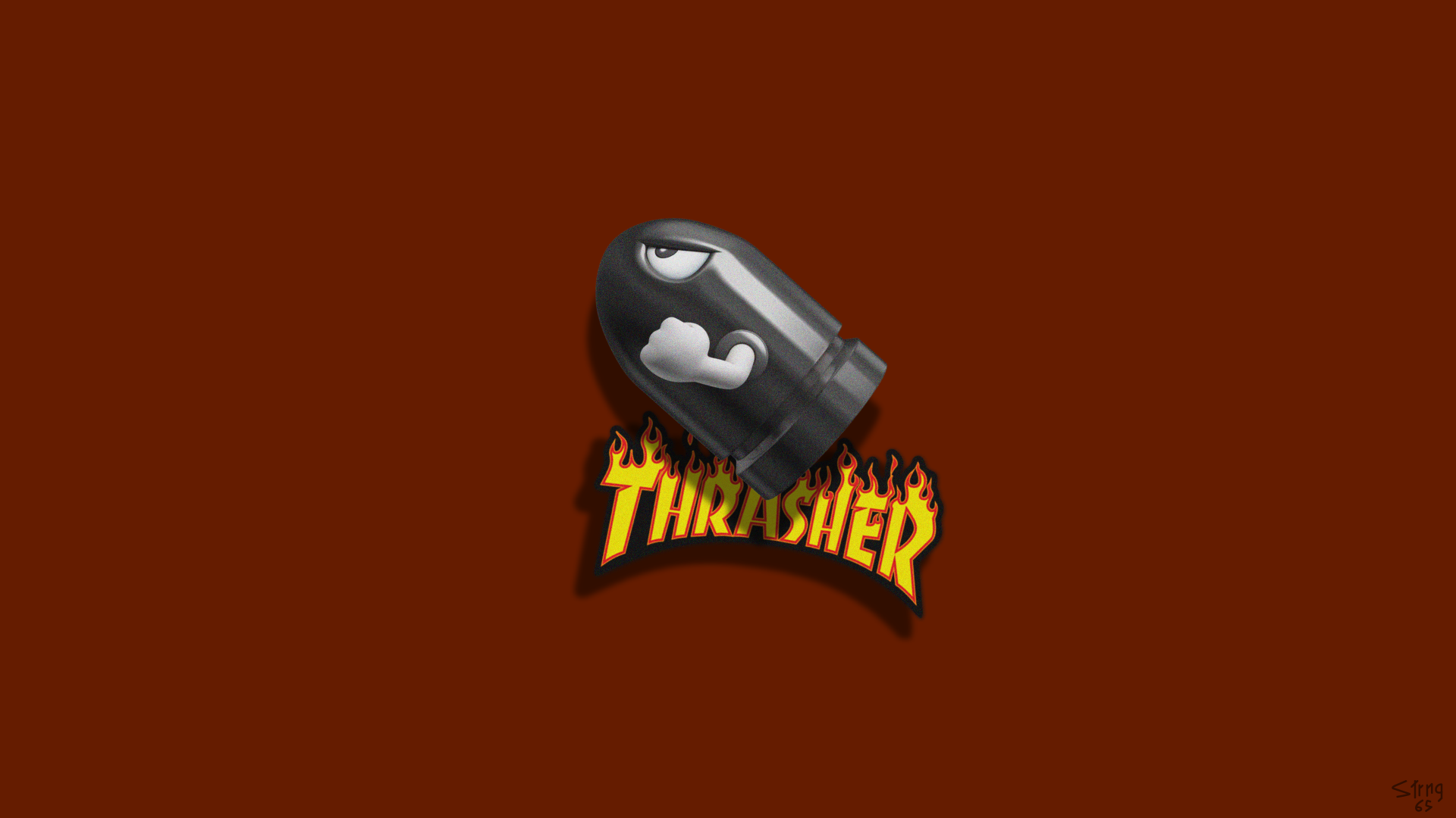 General 1920x1080 Thrasher minimalism simple background red artwork logo video game characters