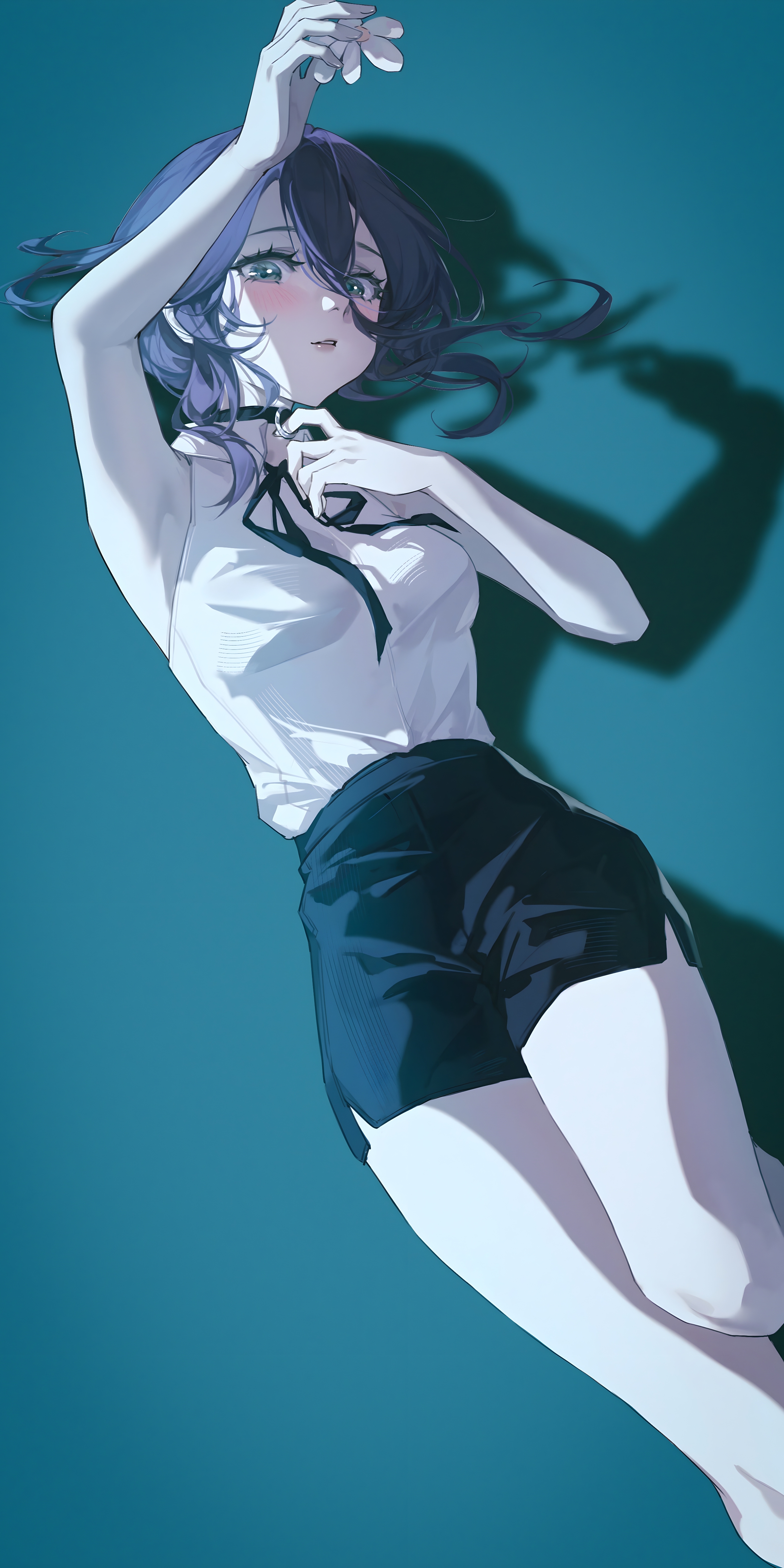 Anime 2400x4800 anime anime girls Chainsaw Man Reze (Chainsaw Man) blue hair blue eyes shadow choker
