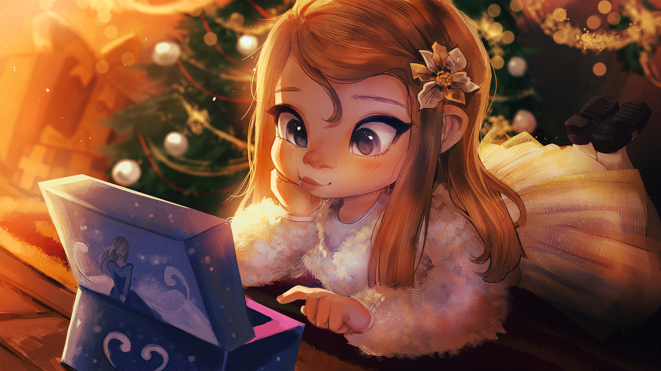 Anime 2560x1440 children Christmas digital art artwork Christmas tree