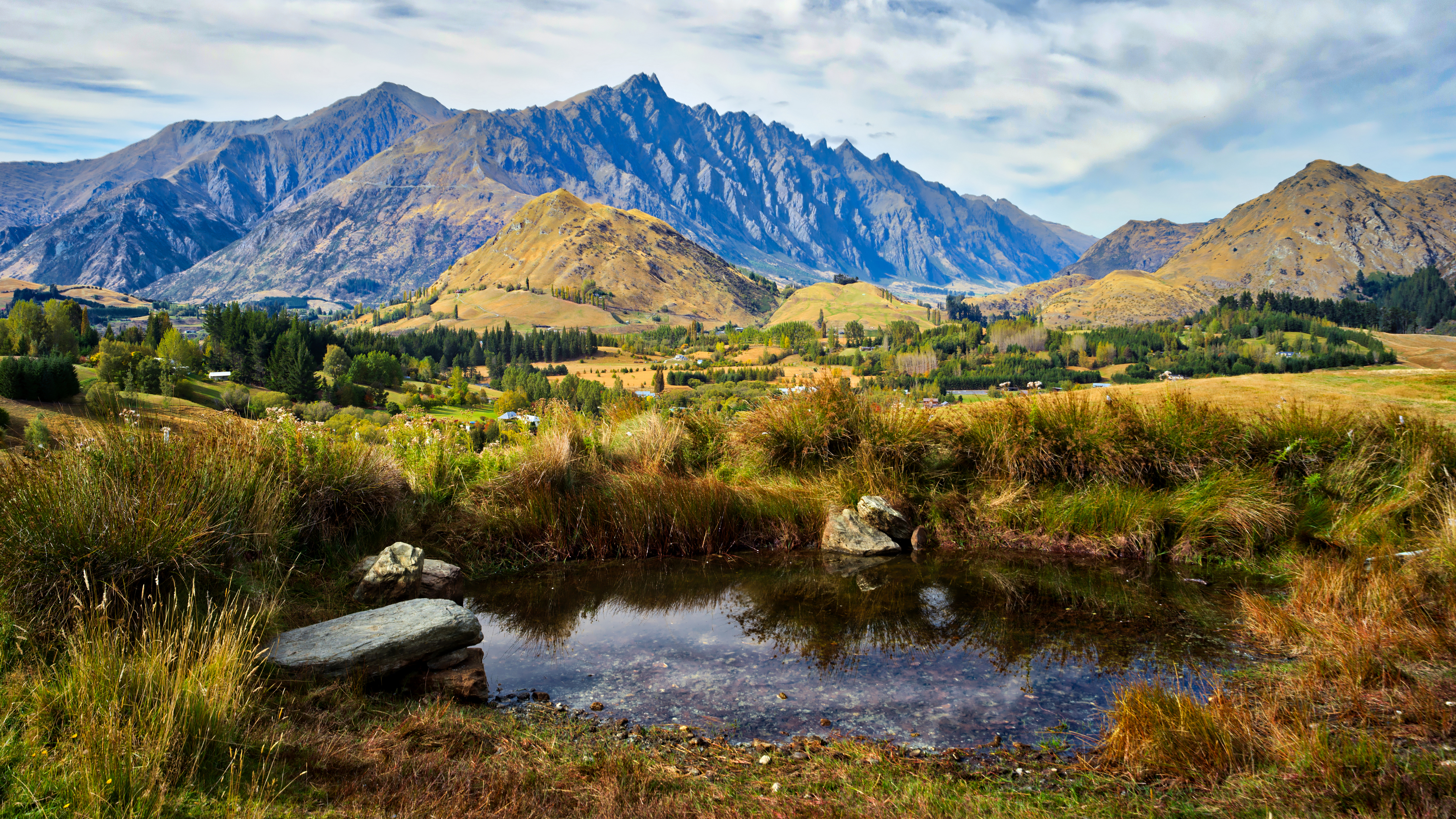 General 3840x2160 landscape 4K New Zealand nature water reflection mountains trees clouds