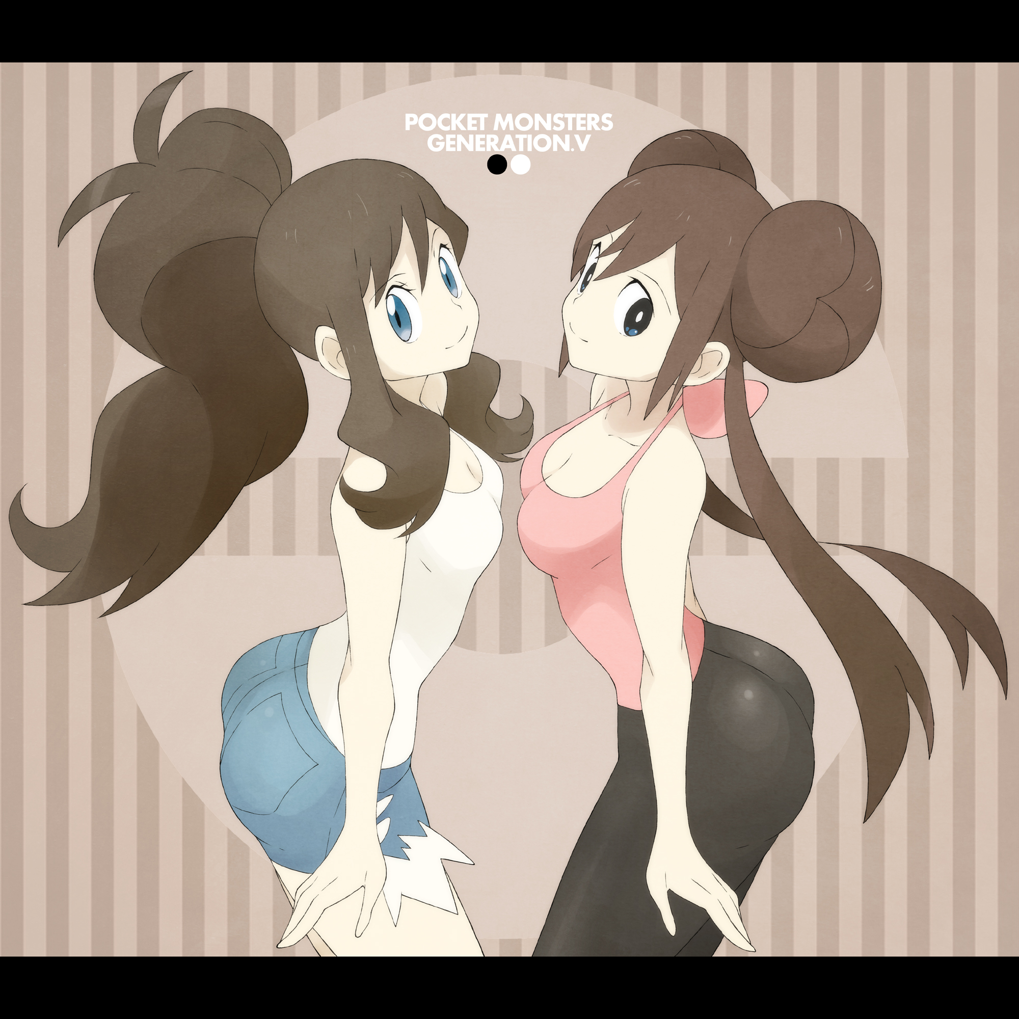 Anime 2000x2000 anime anime girls Pokémon Rosa (Pokémon) Hilda (Pokémon) long hair twintails ponytail brunette two women artwork digital art fan art
