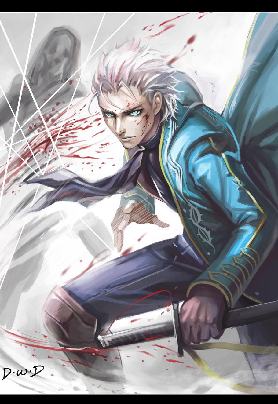 Anime 910x1323 Devil May Cry 3 Vergil video game characters video game men blood sword white hair anime boys