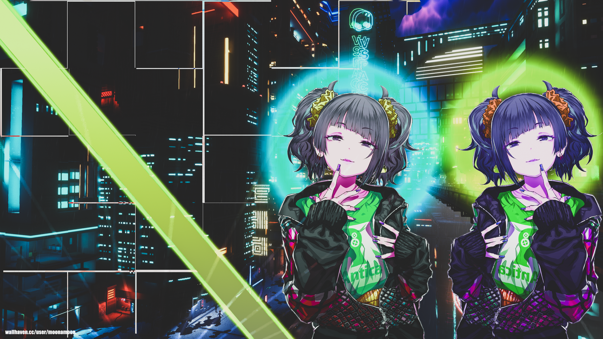 Anime 2560x1440 anime anime girls THE iDOLM@STER: Shiny Colors Mamimi Tanaka neon cyberpunk colorful