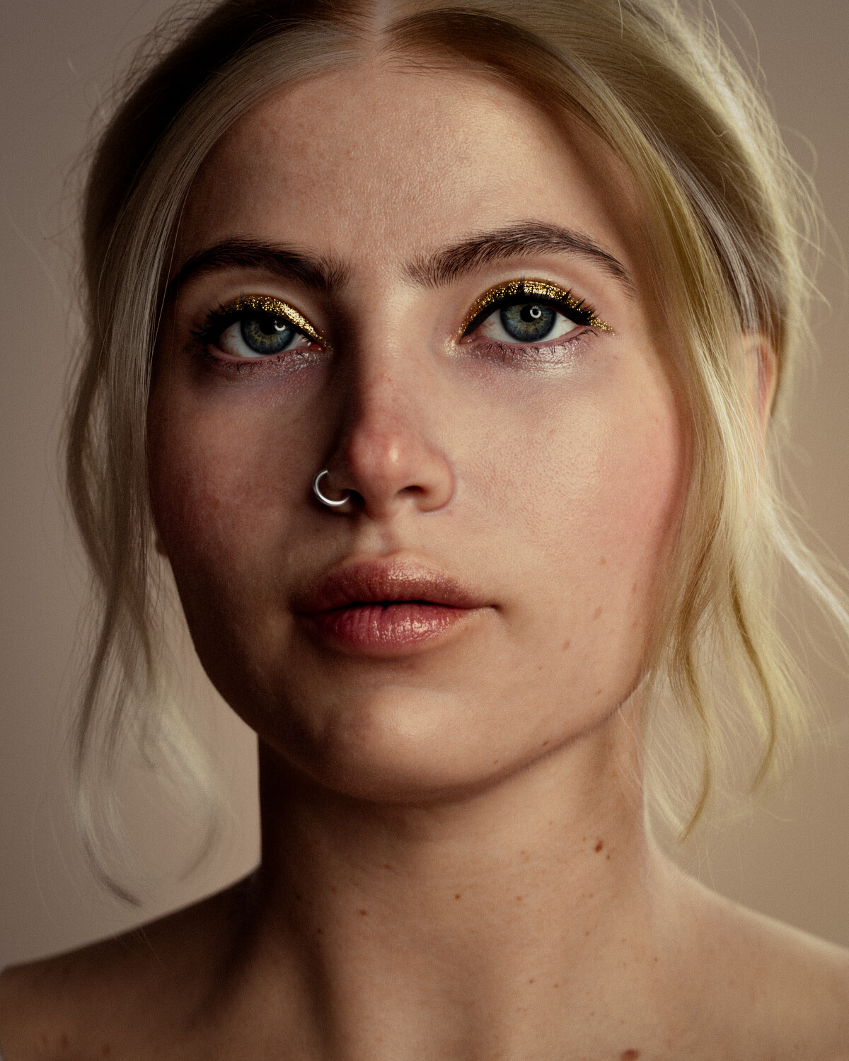 General 1200x1500 digital art women face closeup piercing pierced nose portrait blonde