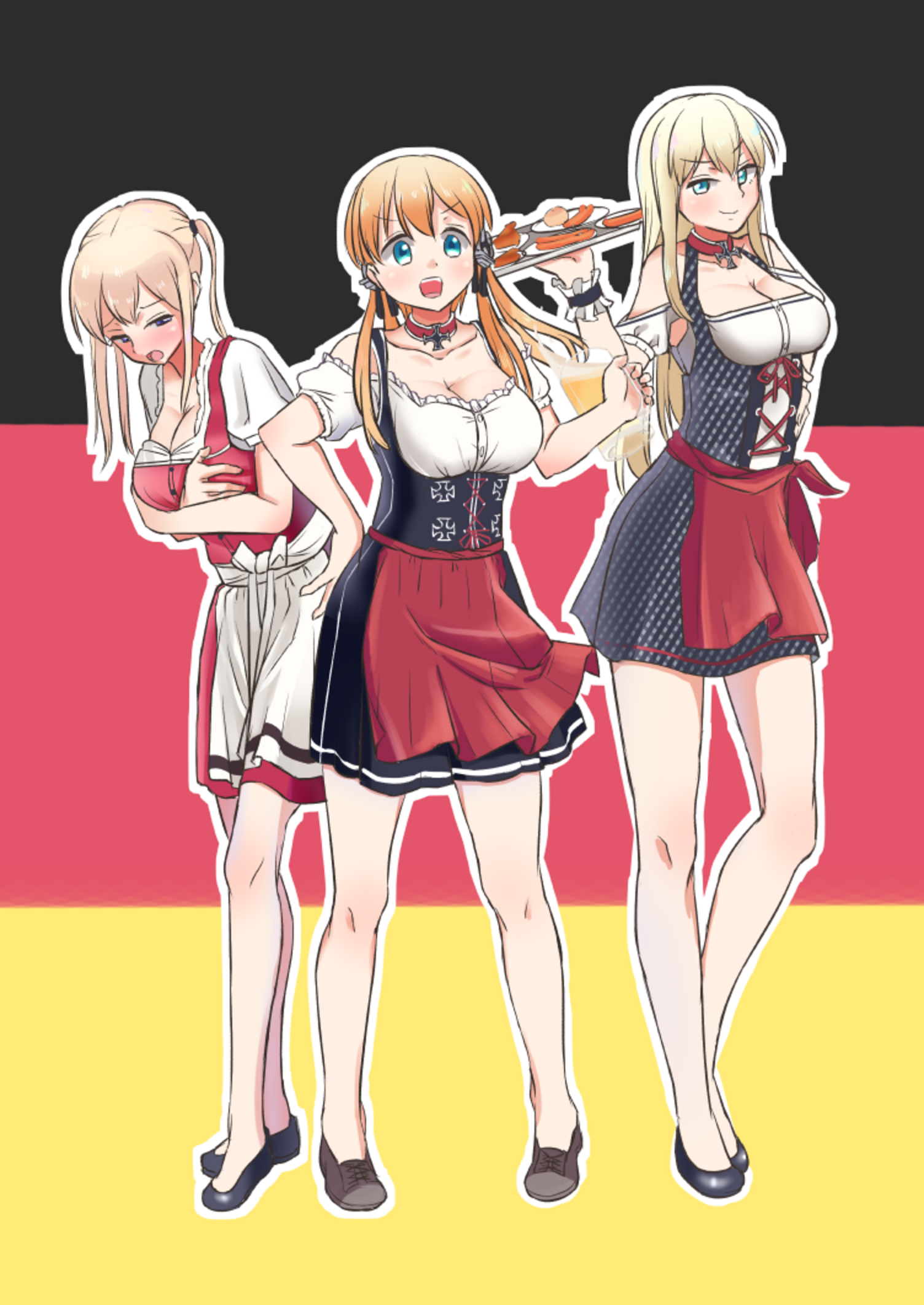Anime 1504x2124 anime anime girls Kantai Collection Bismarck (KanColle) Graf Zeppelin (KanColle) Prinz Eugen (KanColle) long hair twintails blonde women trio artwork digital art fan art
