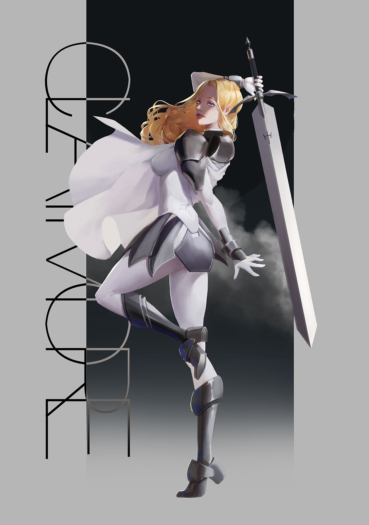 Anime 1200x1706 Claymore (anime) anime girls armor big boobs thighs 2D portrait display women with swords female warrior long hair looking at viewer Teresa (Claymore) bodysuit fan art red lipstick underboob anime blonde