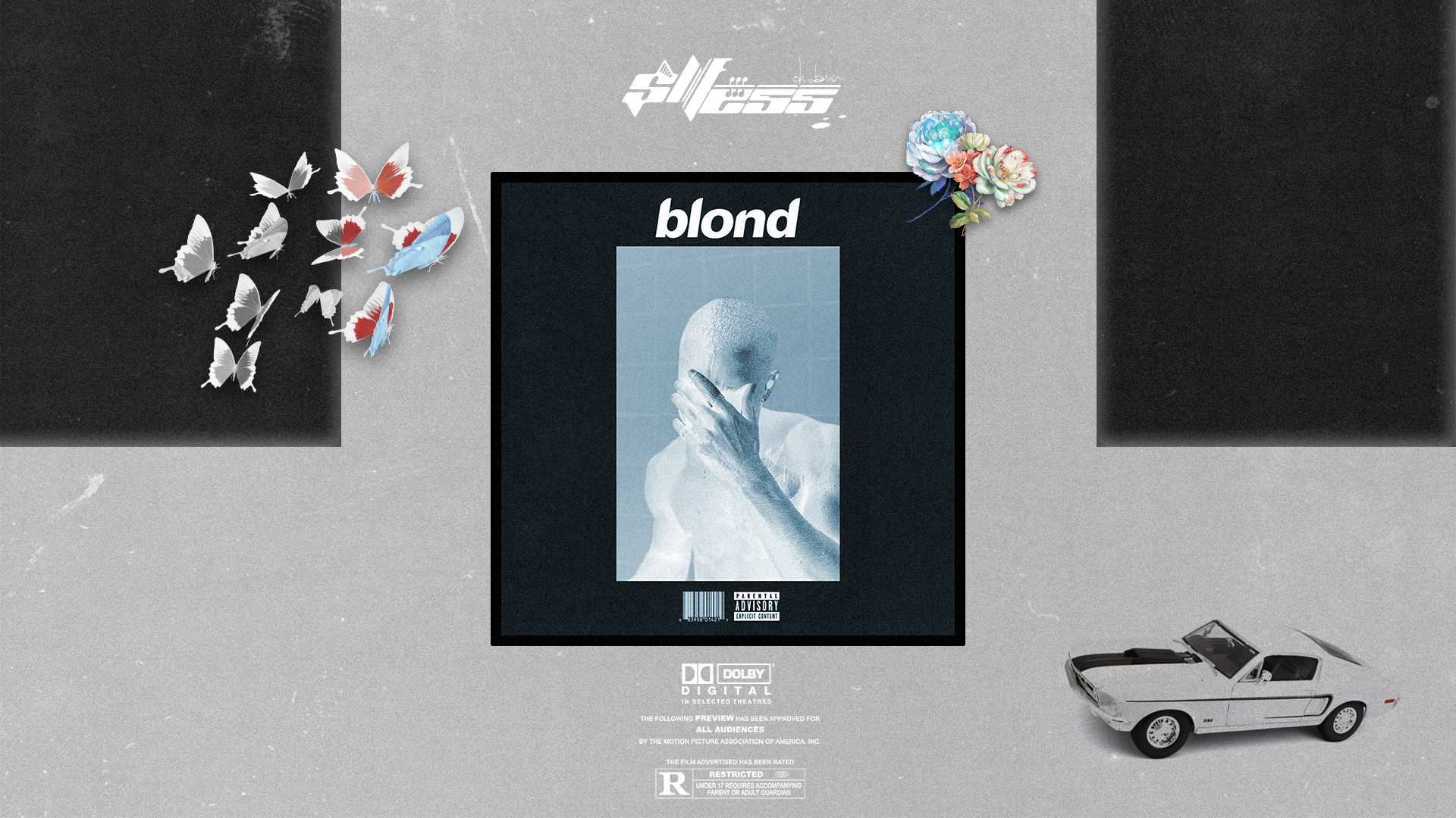 General 1920x1080 Frank Ocean music albums cover art singer car insect butterfly minimalism simple background text watermarked side view flowers