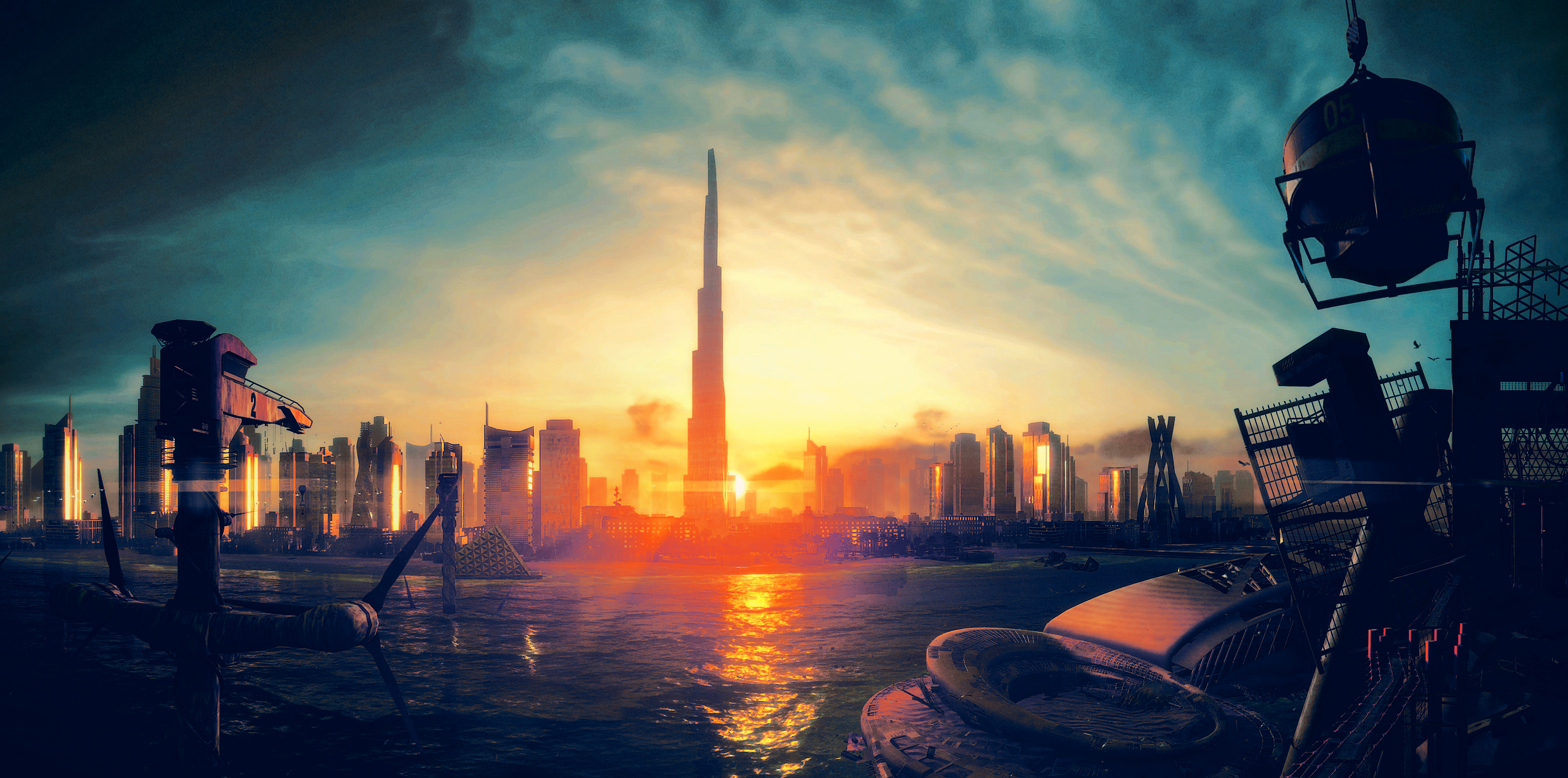 General 2908x1443 spec ops: the line video games video game art cityscape sunlight sky
