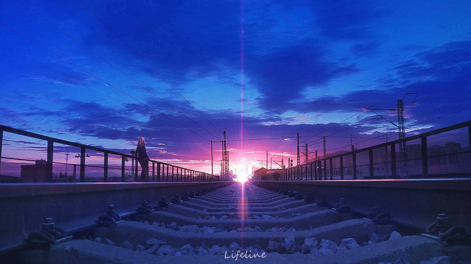 Anime 1920x1080 anime Lifeline sky outdoors railway