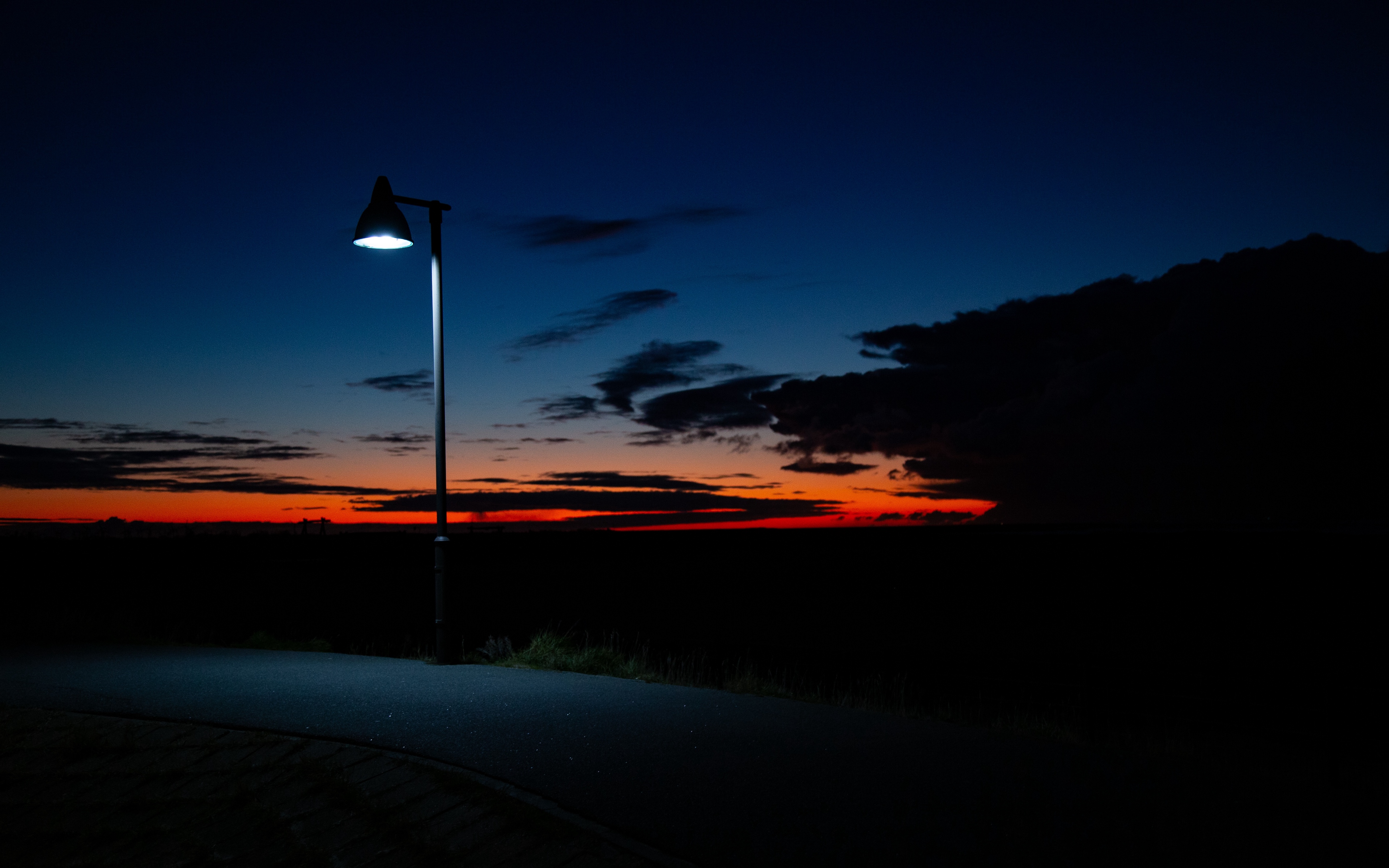General 3840x2400 night lights the Darkness road street light sunset skyscape clouds low light
