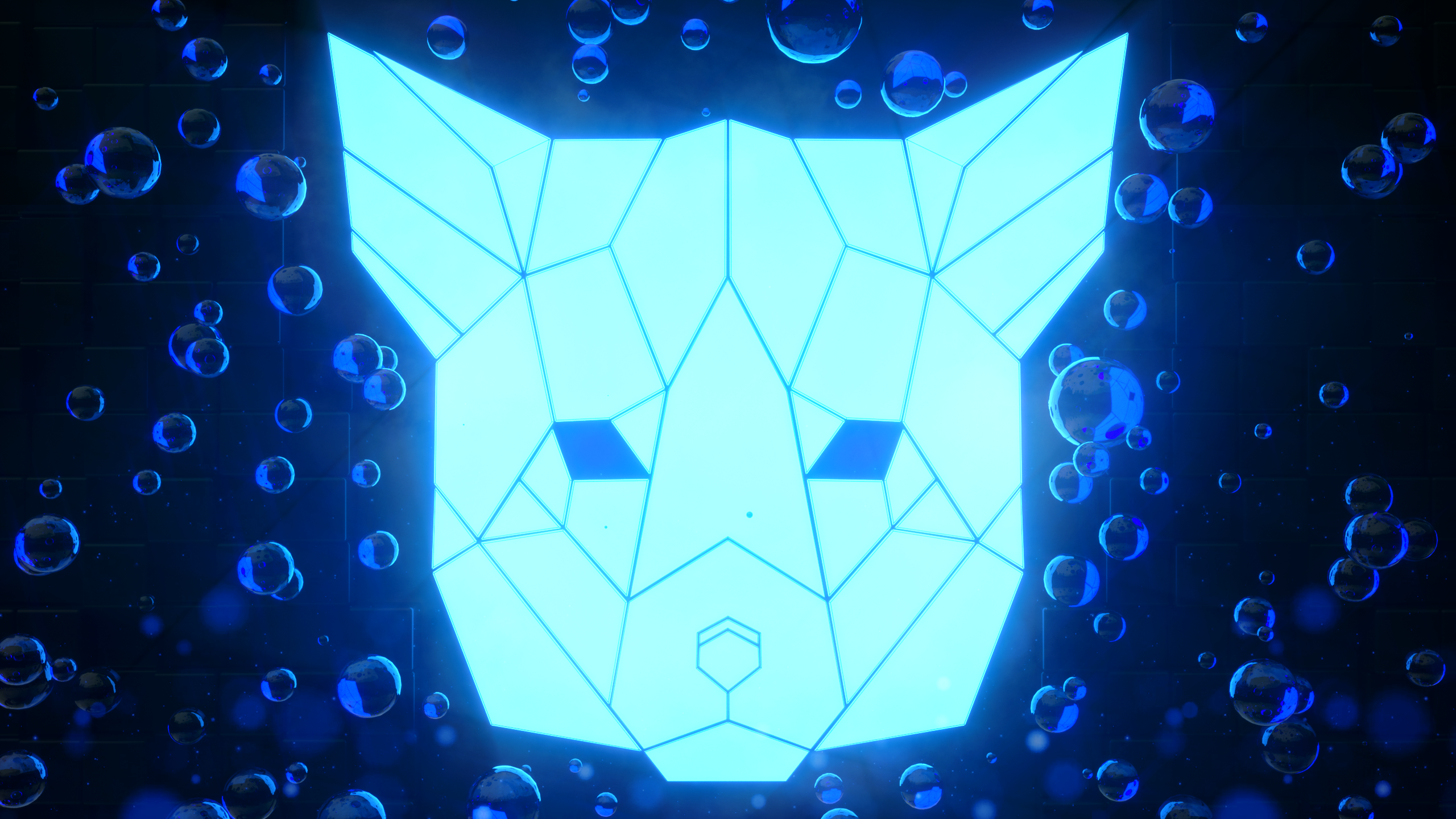 General 2560x1440 abstract 3D Abstract shining bright glowing bubbles polygon art low poly floating particles fox line art cyan blue digital art