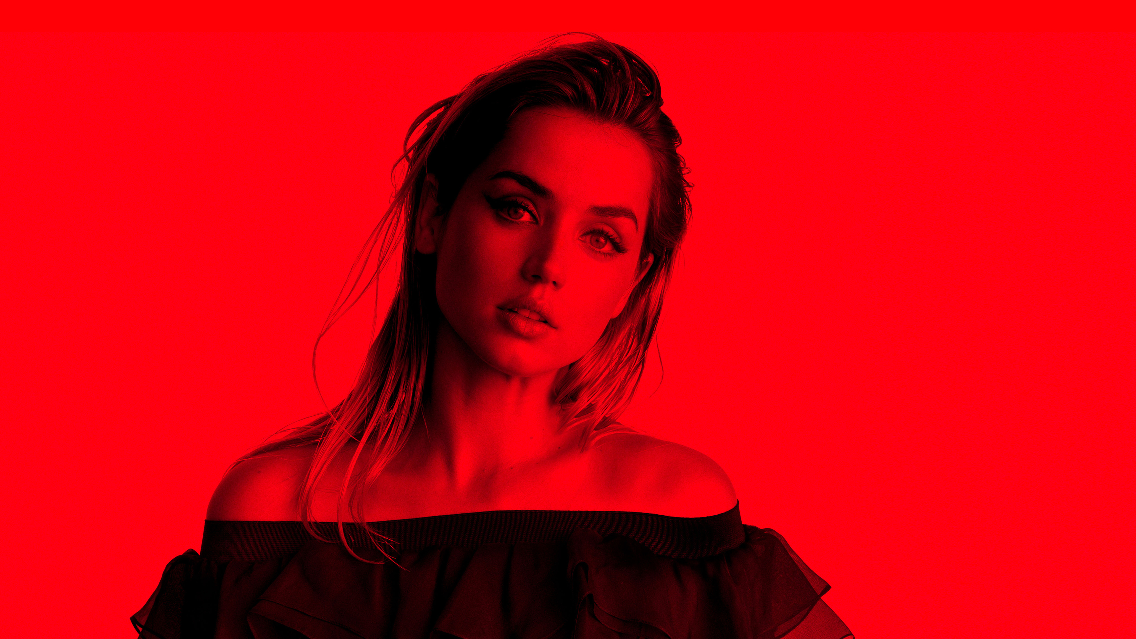 People 3840x2160 celebrity women blonde Ana de Armas red red background simple background