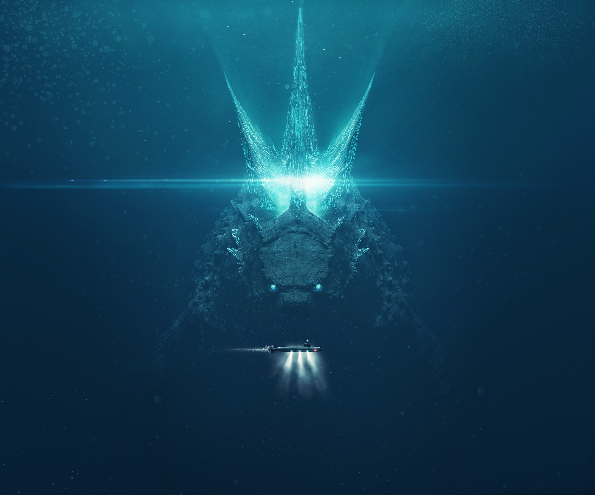 General 2000x1666 Godzilla Godzilla: King of the Monsters submarine kaiju creature underwater movies cyan wall digital art