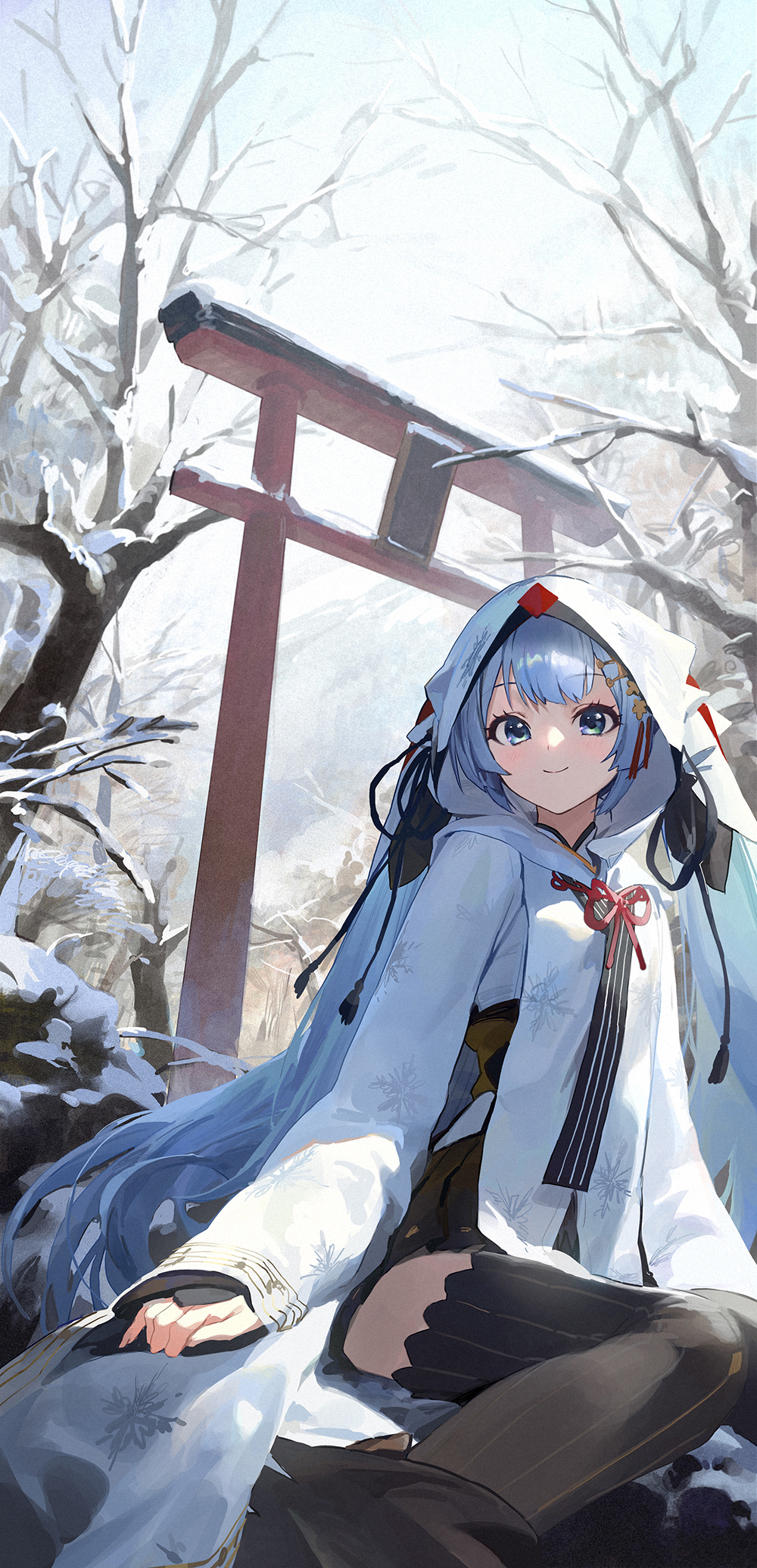 Anime 1000x2072 anime anime girls digital art artwork 2D portrait display torii winter snow Vocaloid Hatsune Miku Yuki Miku Mossi (artist)