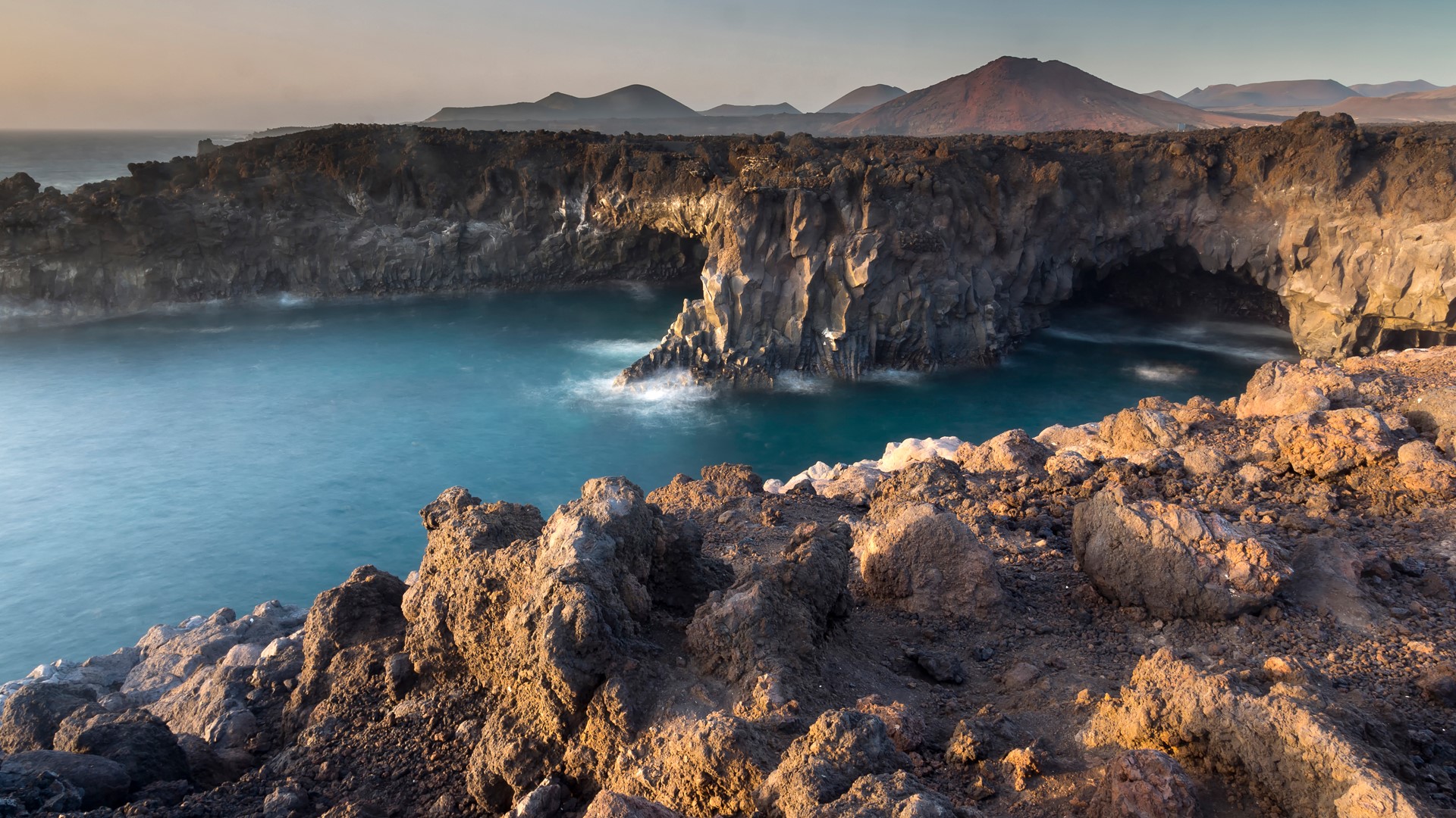 General 1920x1080 nature landscape rocks water cave mountains sea long exposure sunrise Canary Islands Spain Lanzarote
