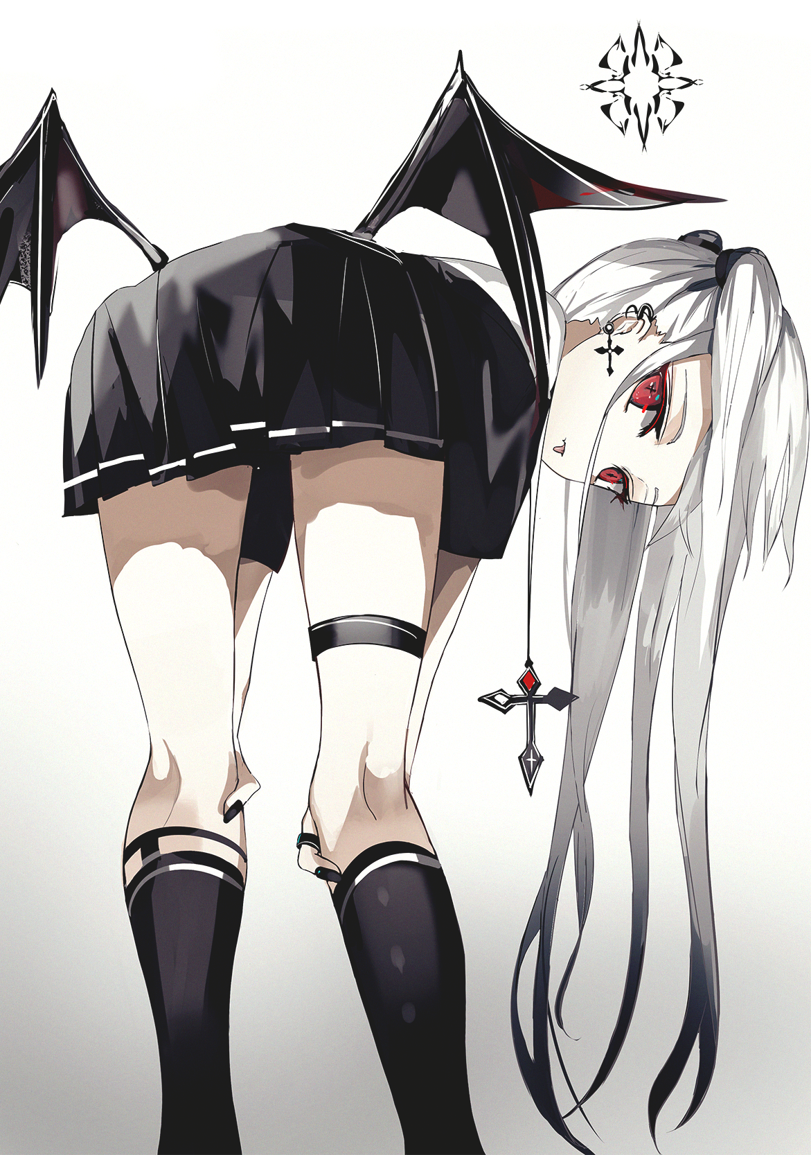 Anime 1171x1667 anime anime girls digital art artwork portrait display 2D tongue out red eyes long hair white hair wings bent over Greennight