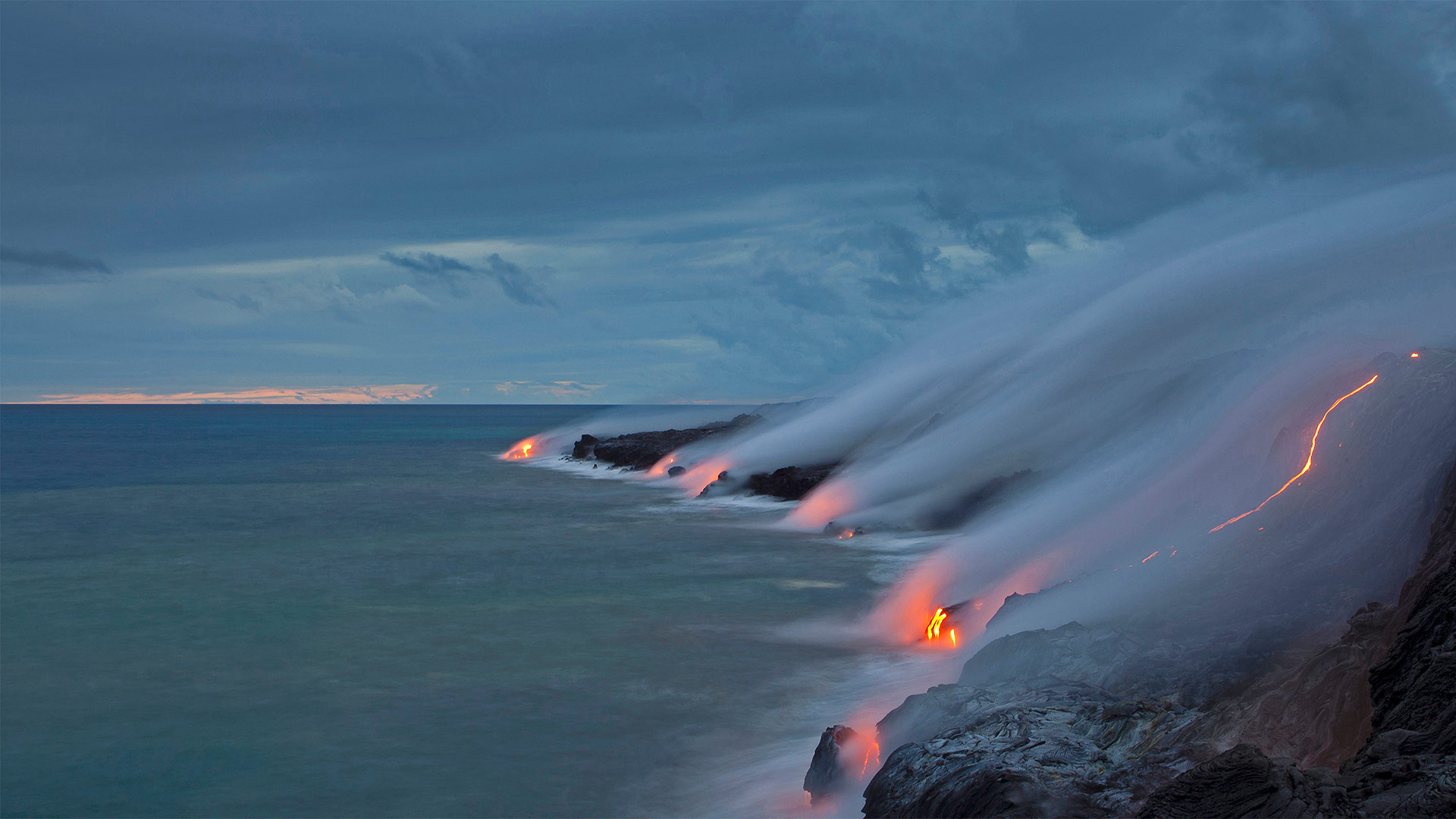 General 1920x1080 nature lava sea clouds Hawaii smoke horizon