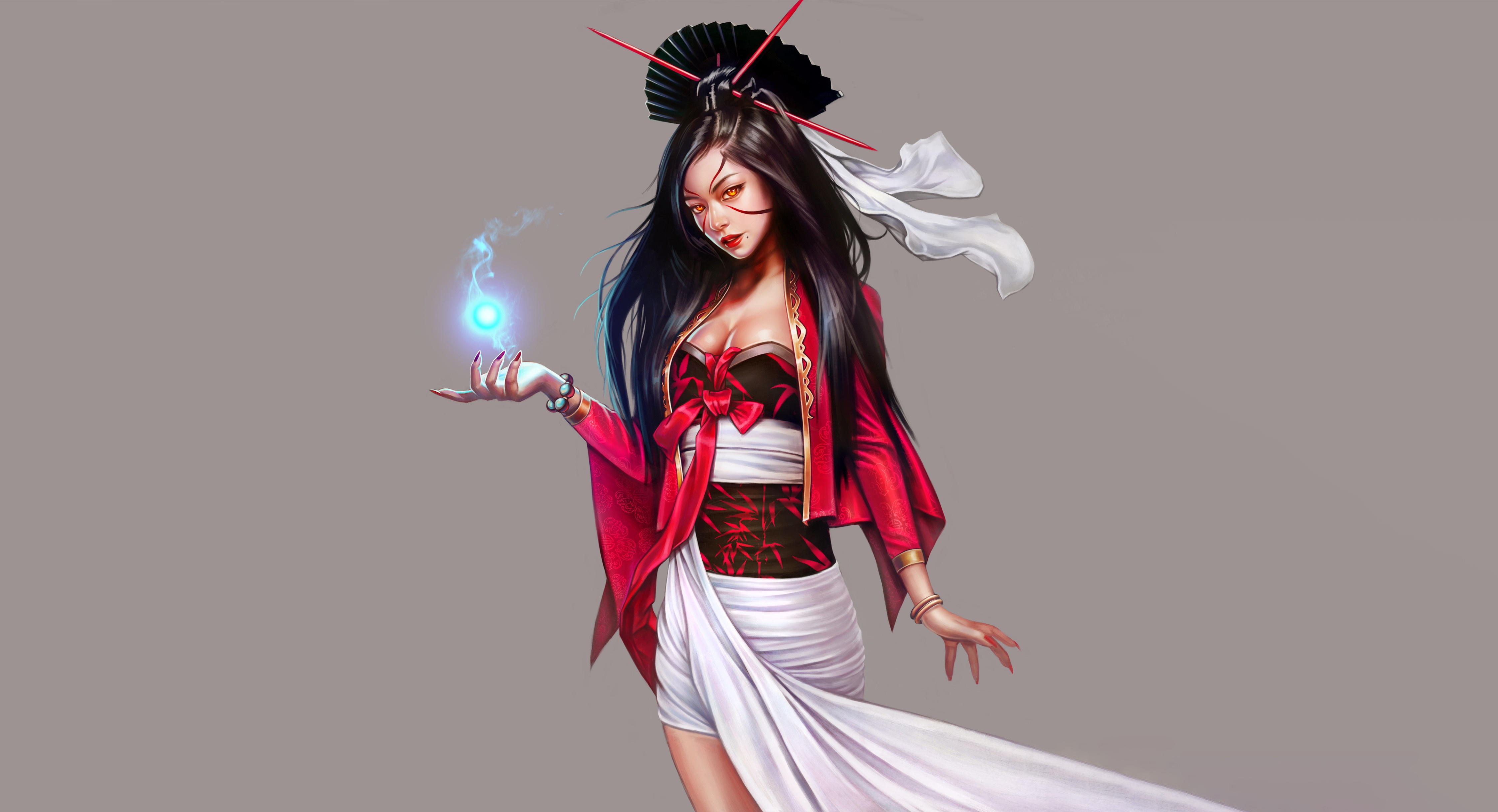 General 4500x2440 simple background fantasy art Asian dark hair fantasy girl