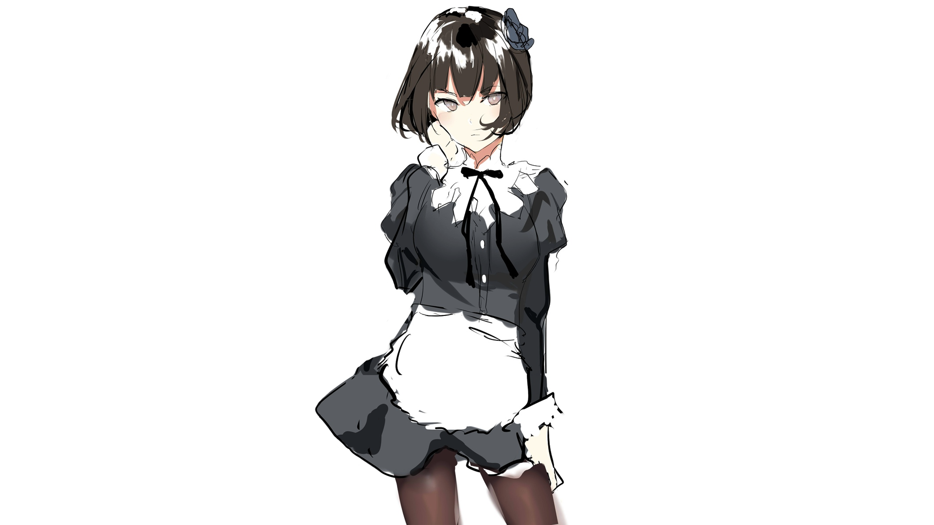 Anime 1920x1080 anime anime girls simple background maid short hair sketches
