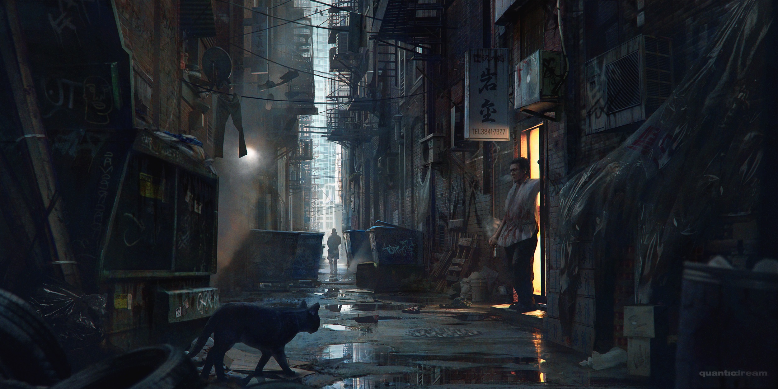 General 2500x1250 Wojtek Fus Asia city street cats alleyway fantasy art